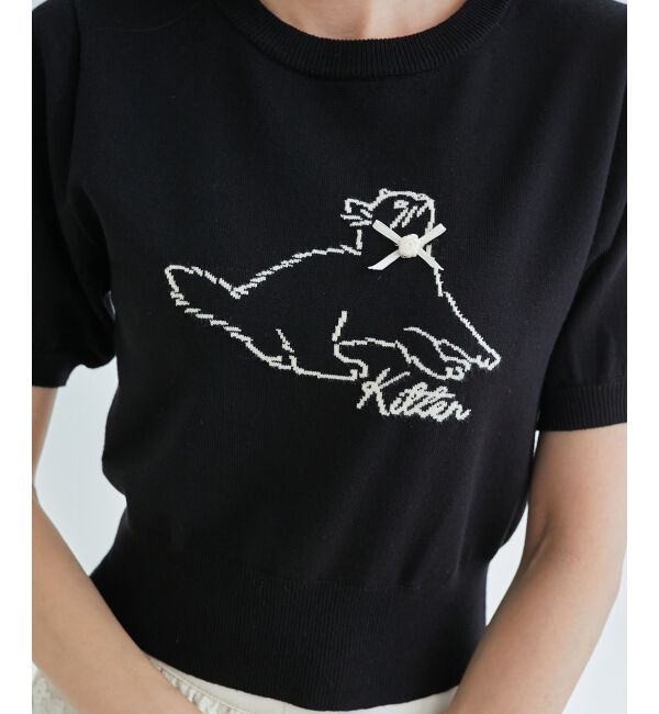 MAJESTICLEGON「キャットジャカード半袖ニット」|ニット・セーター|