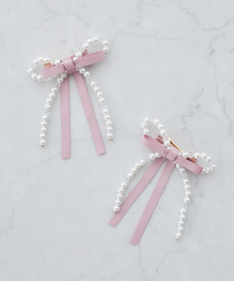 Maison de FLEUR「パールリボン2SETクリップ」|その他|ピンク