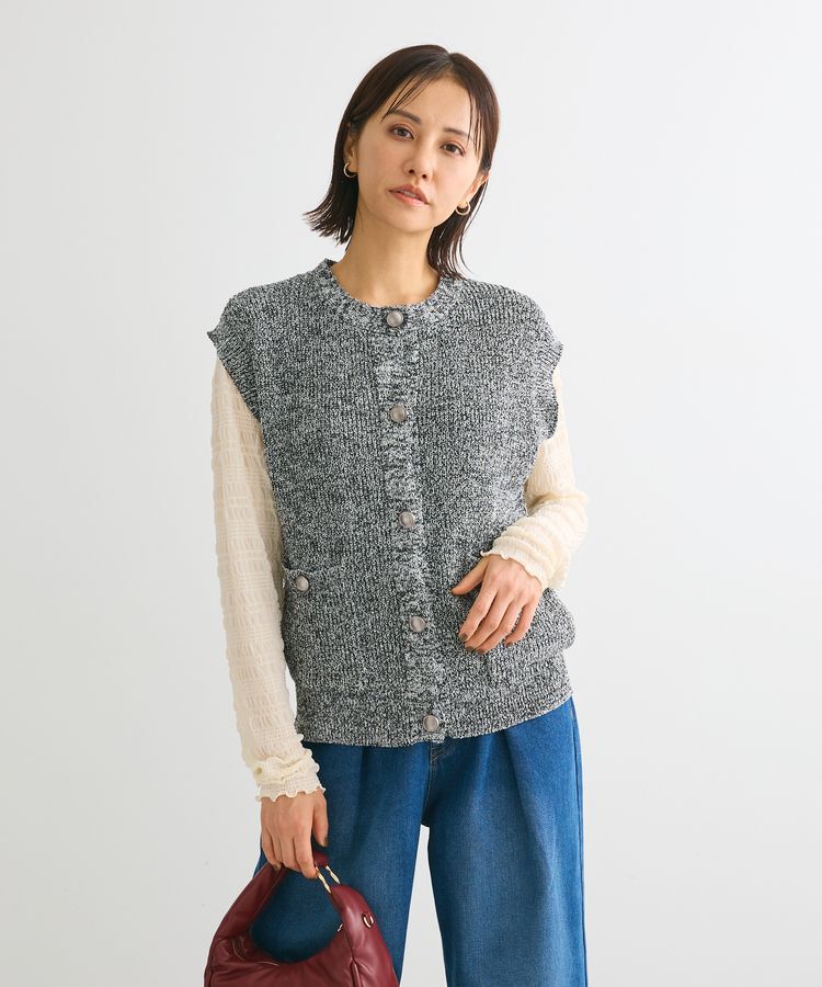 Green Parks「シルバーボタンクルーネックベスト」|ベスト・ジレ|