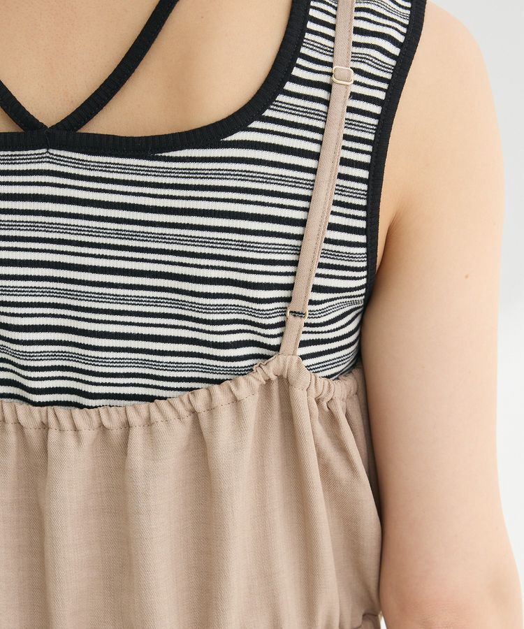 Green Parks「胸元バルーンウエストリボンサロペット」|オールインワン|