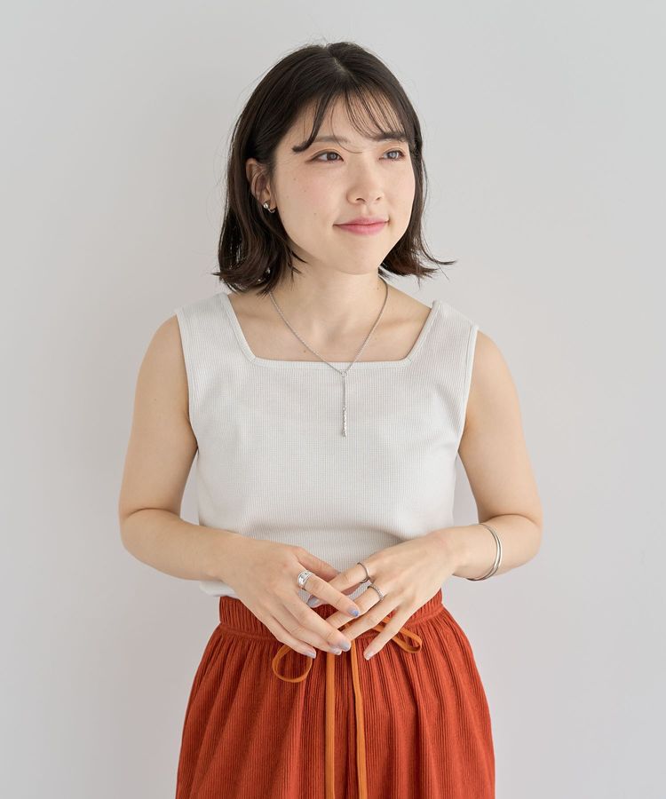 Green Parks「前後2Way ラメリブタンクトップ」|インナー|White