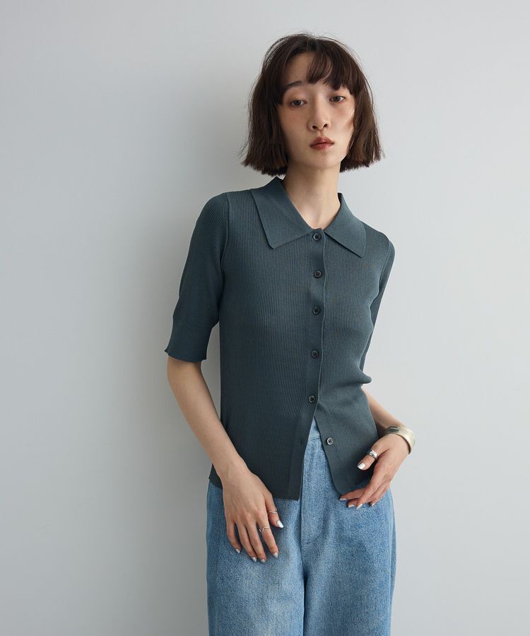 AnriettMusee「ポロ襟5分袖リブニット」|ニット・セーター|