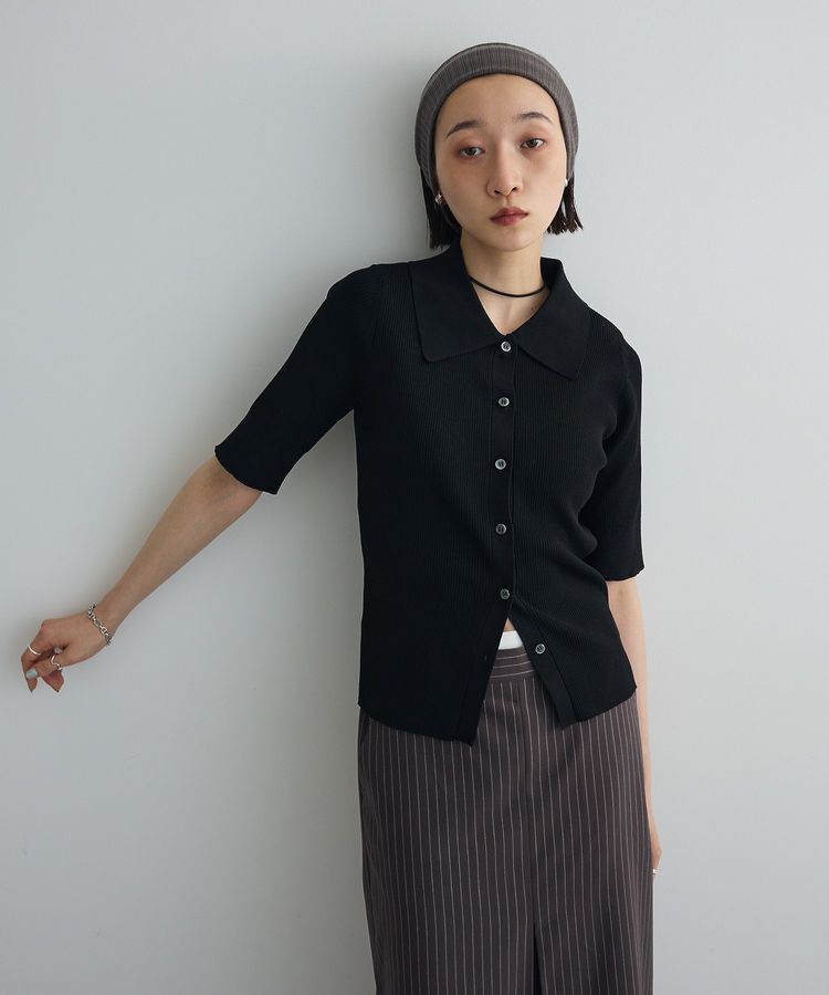 AnriettMusee「ポロ襟5分袖リブニット」|ニット・セーター|