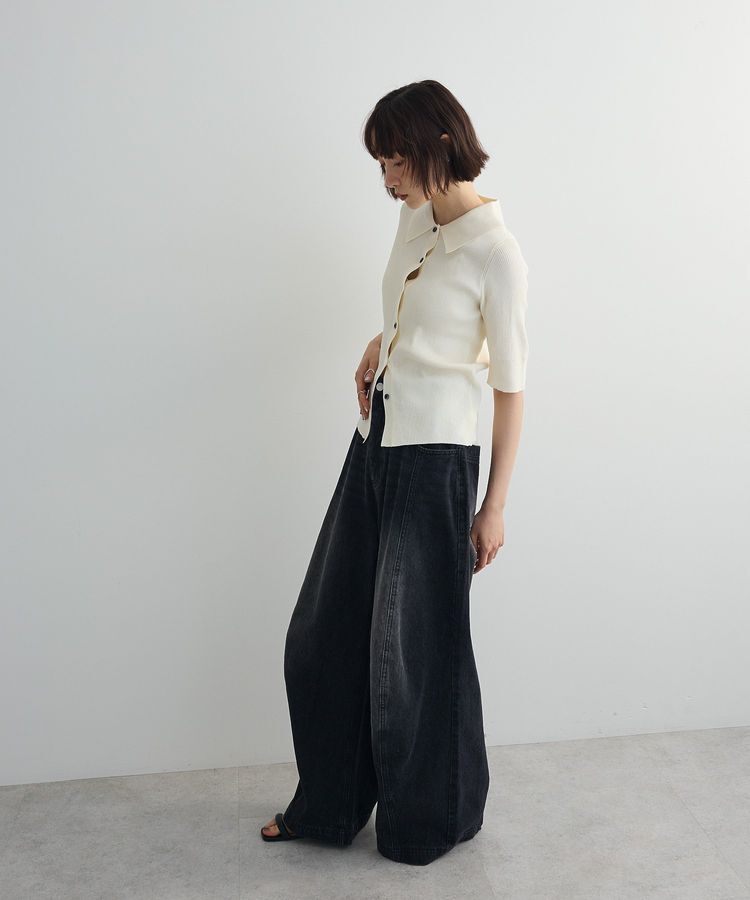 AnriettMusee「ポロ襟5分袖リブニット」|ニット・セーター|