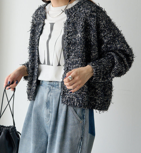  「異素材MIXリボンテープヤーンカーディガン」|カーディガン|