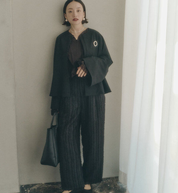  「【Du noir】ノーカラーペプラムシルエットジャケット」|テーラードジャケット|