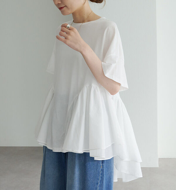  「異素材切り替えTシャツ」|Tシャツ・カットソー|オフホワイト