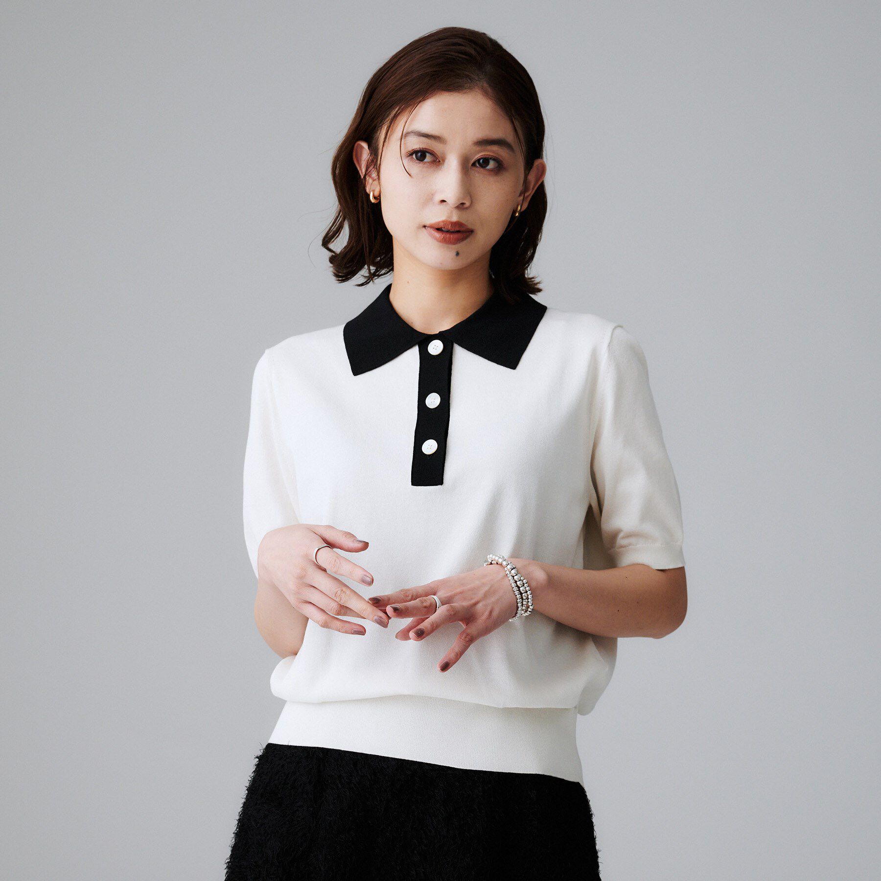 UNTITLED「【秋のトレンド/きれいめ】5分袖ポロニット」|ニット・セーター|