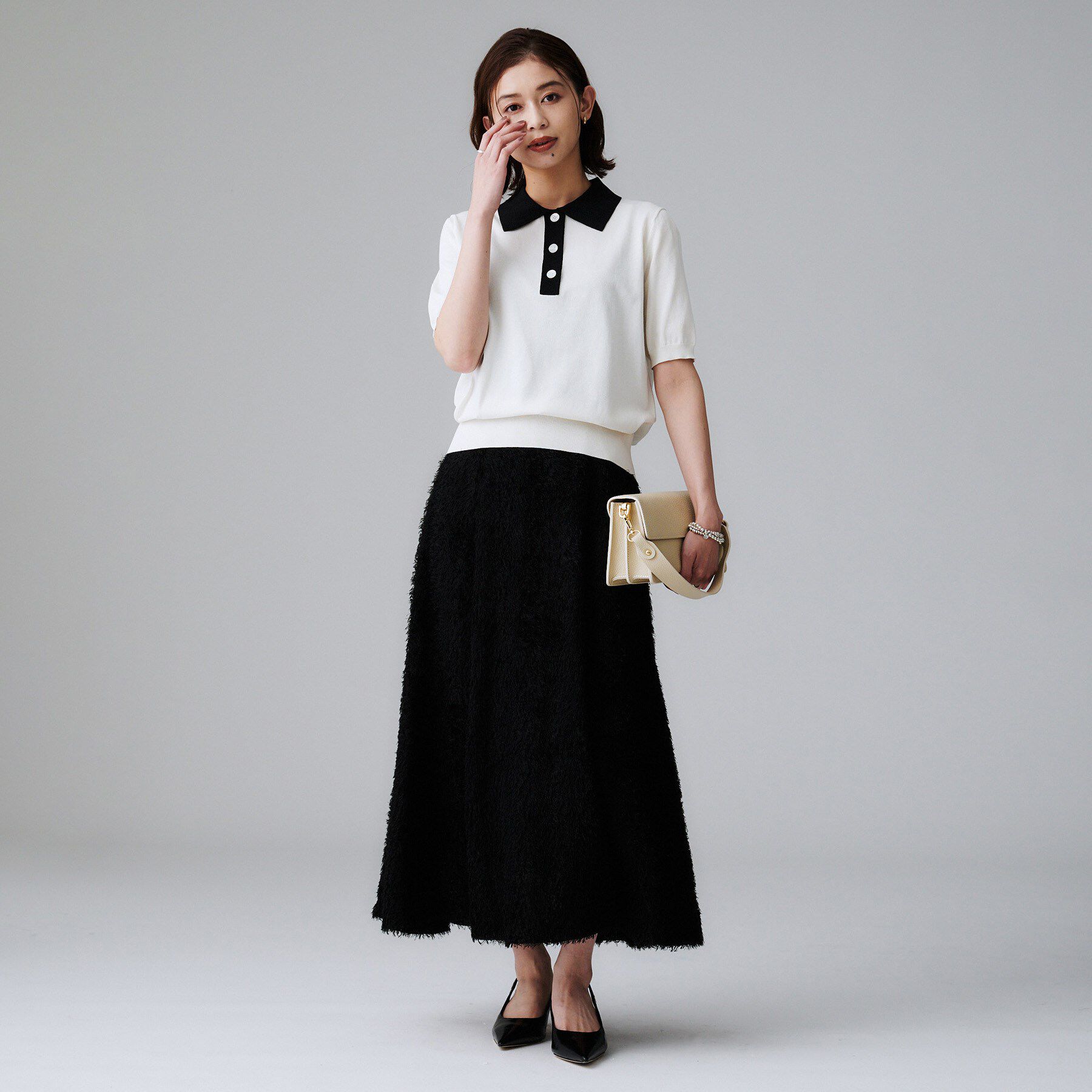 UNTITLED「【秋のトレンド/きれいめ】5分袖ポロニット」|ニット・セーター|