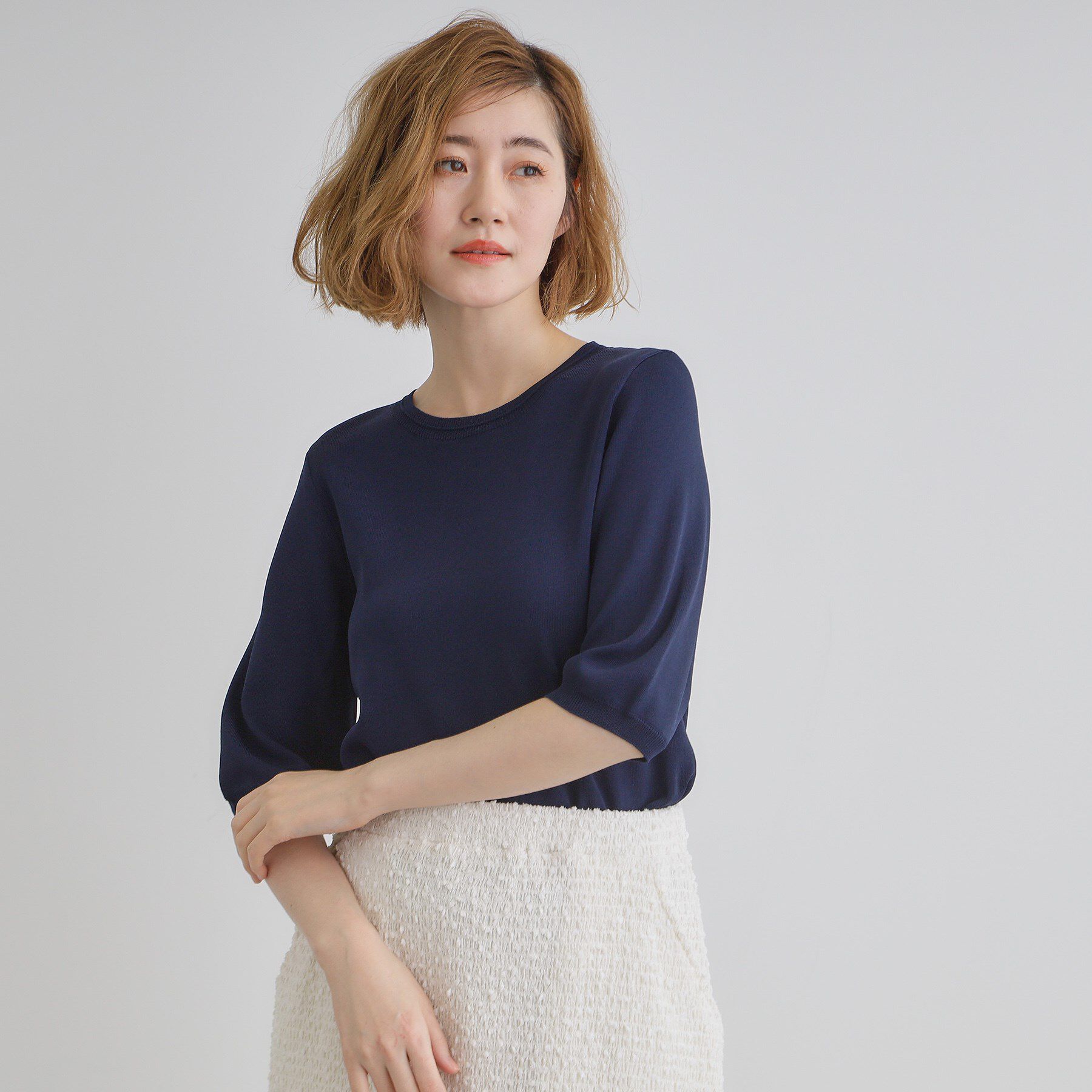 grove「ひんやり多機能・やわらかドライタッチ五分袖プルオーバー」|ニット・セーター|