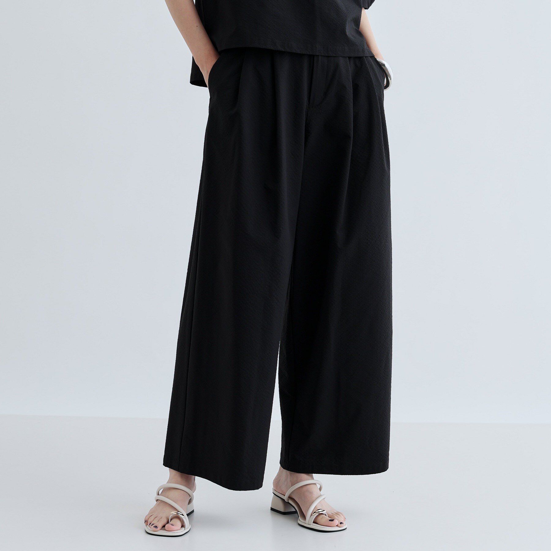 GALLEST「【セットアップ可能】ストライプサッカーワイドパンツ【洗える/カセット服】」|その他|ブラック(019)