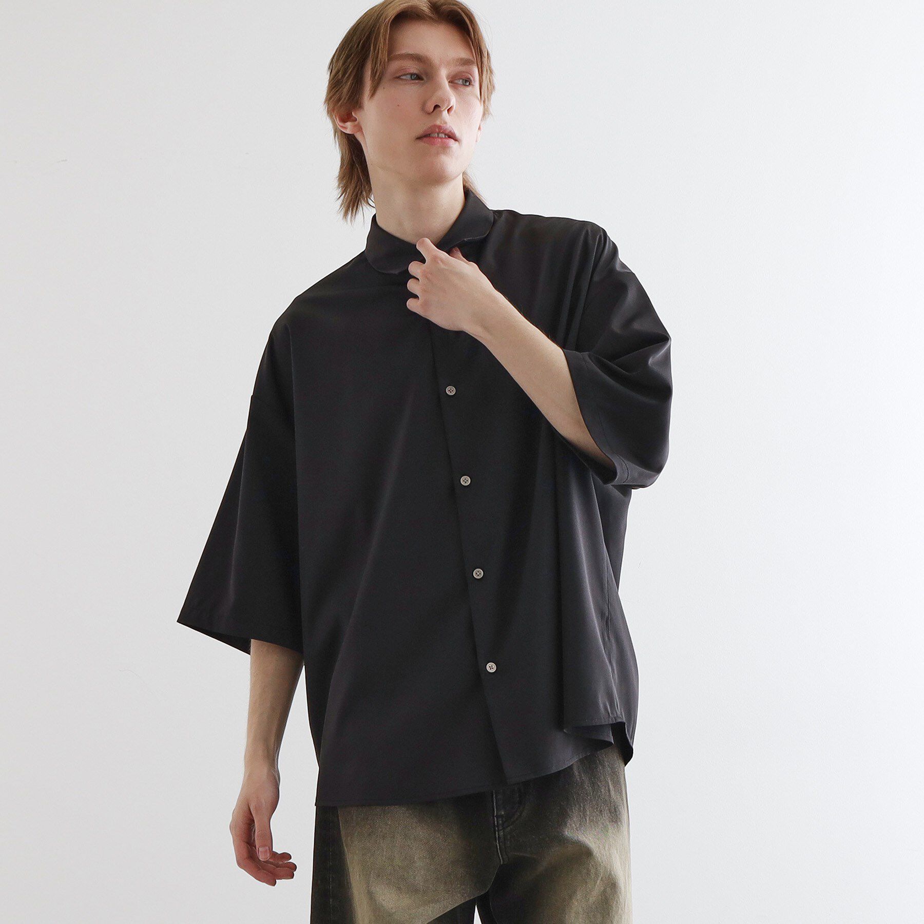 tk.TAKEO KIKUCHI「【WEB限定】無地/花柄アソートドレープ半袖シャツ」|シャツ・ブラウス|ブラック(019)