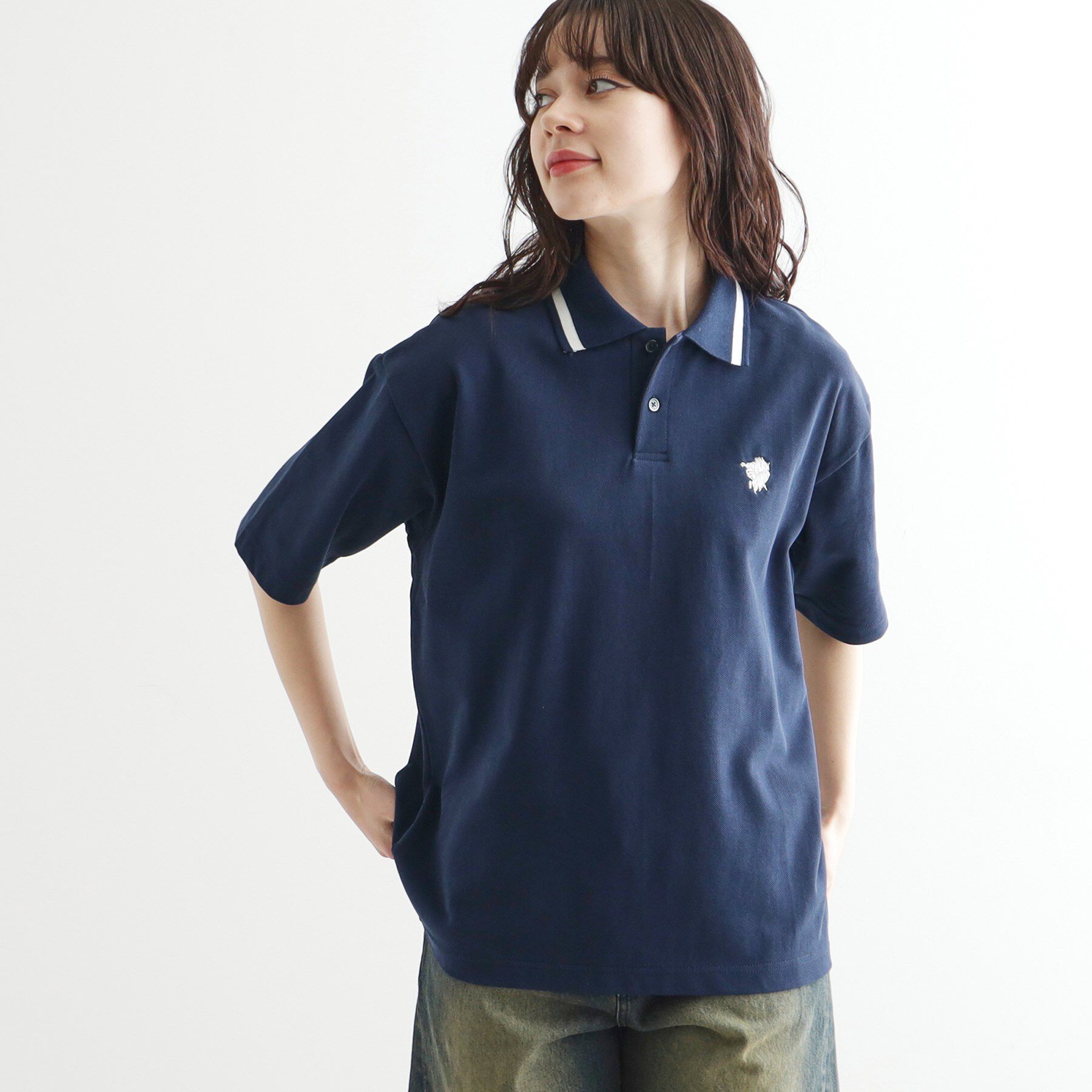 tk.TAKEO KIKUCHI「ハートエンブロ鹿の子ポロシャツ」|ポロシャツ|ネイビー(094)