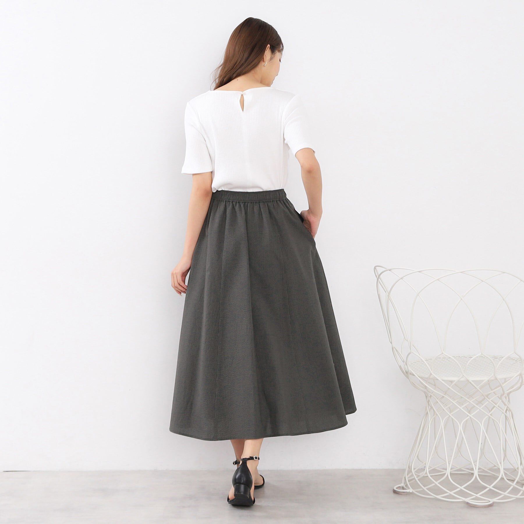 index「サッカーストライプロングフレアスカート【洗濯機洗い可】」|スカート|