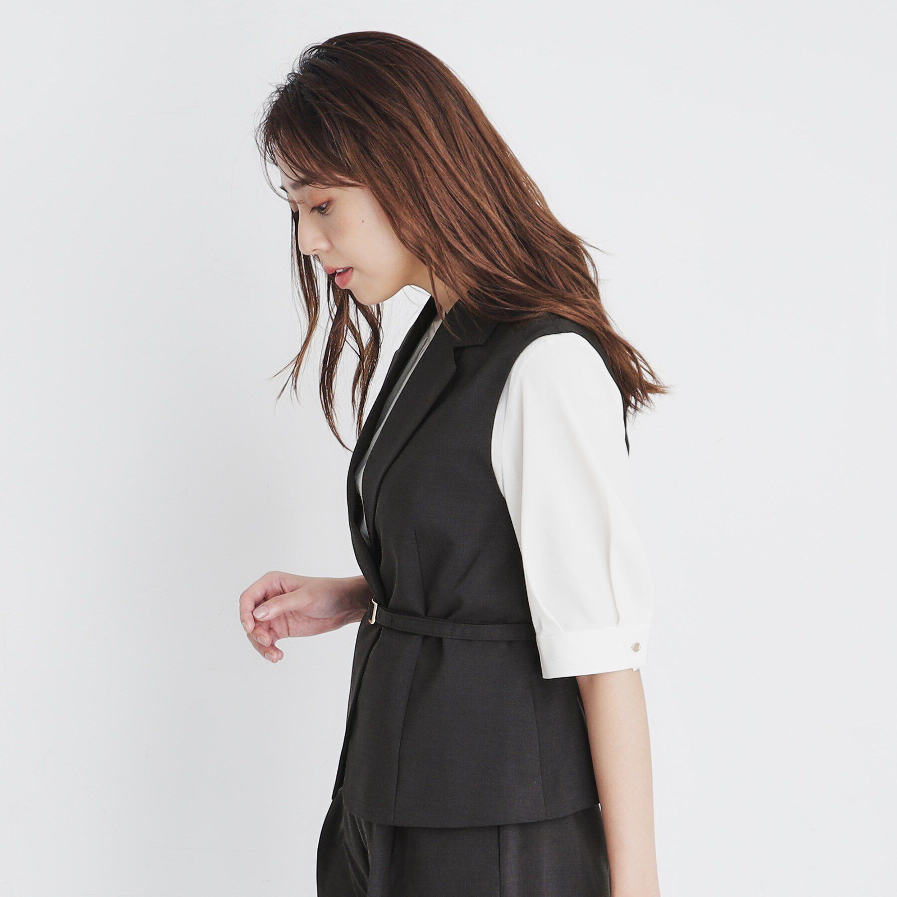 index「麻調コンパクトテーラードジレ/セットアップ対応【洗濯機洗い可】」|ベスト・ジレ|