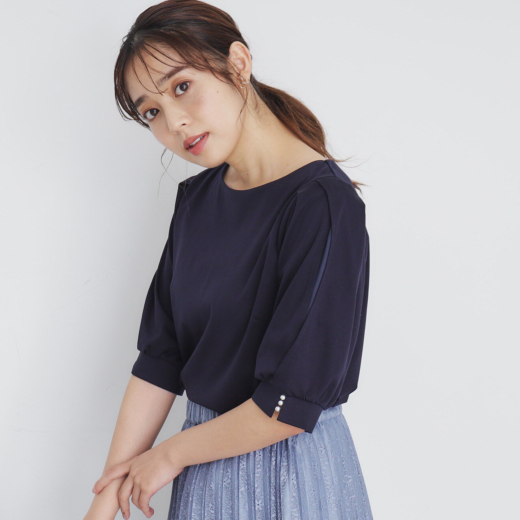 index「クールタッチラップスリーブトップス【洗濯機洗い可/接触冷感】」|Tシャツ・カットソー|ネイビー(094)