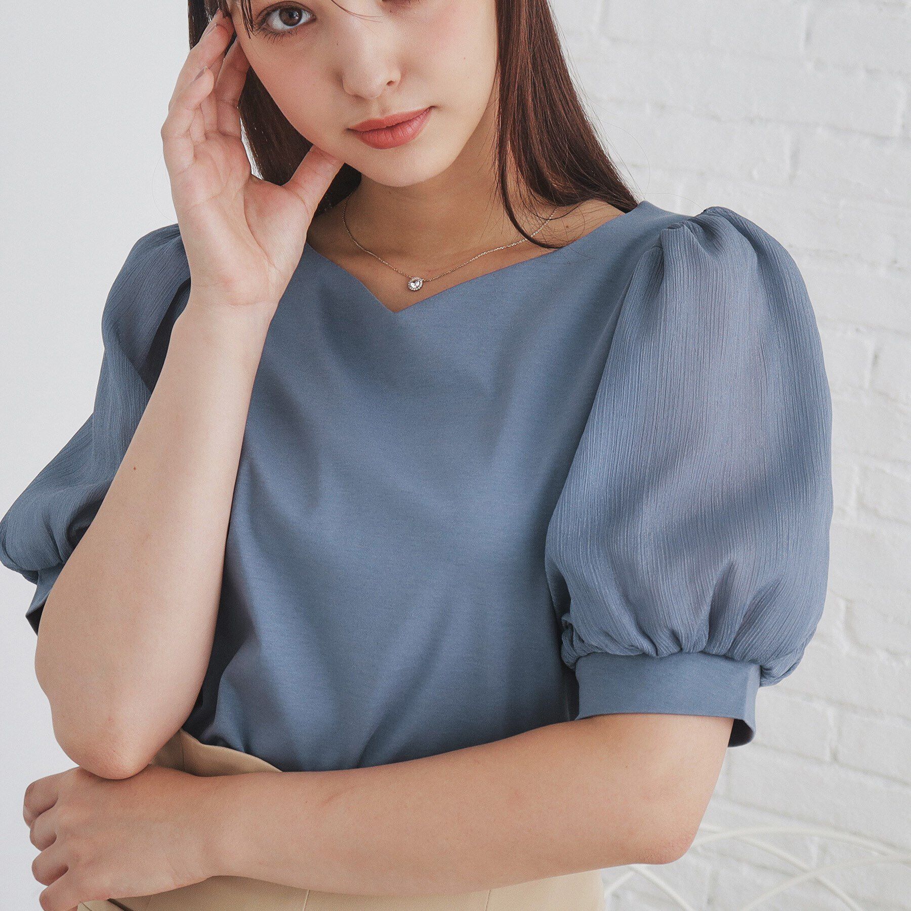 index「シアースリーブハートネックトップス【洗濯機洗い可】」|Tシャツ・カットソー|