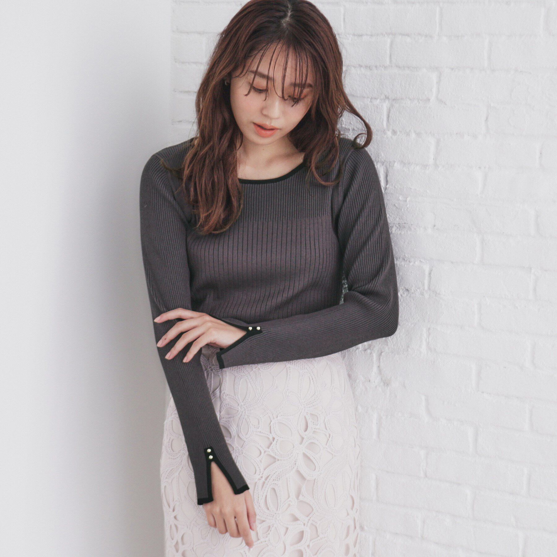 index「スリットスリーブバイカラーリブニット【洗濯機洗い可】」|ニット・セーター|