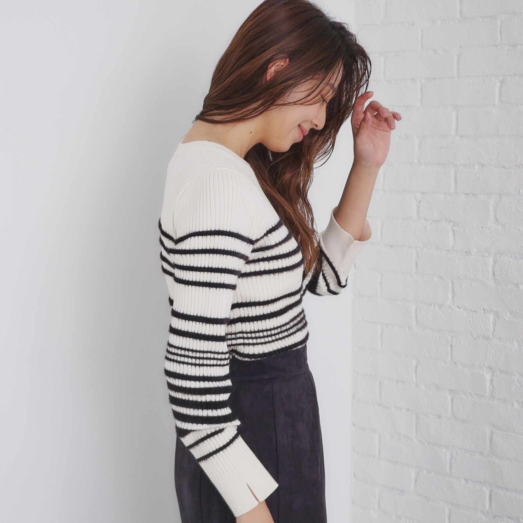 index「フェザーランダムボーダーリブニット【洗濯機洗い可】」|ニット・セーター|