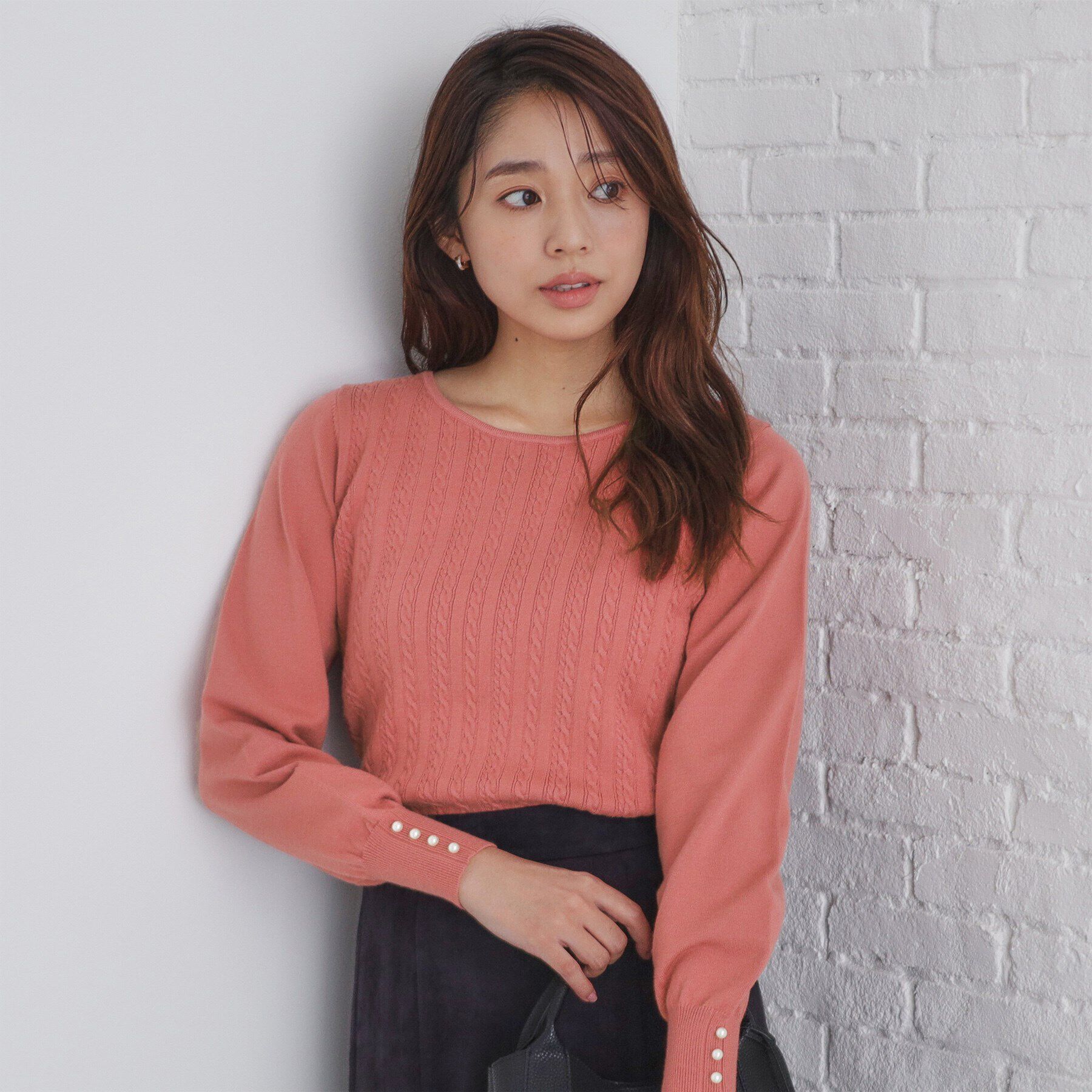 index「ミニケーブルクルーネックニット【洗濯機洗い可】」|ニット・セーター|ピンク(071)