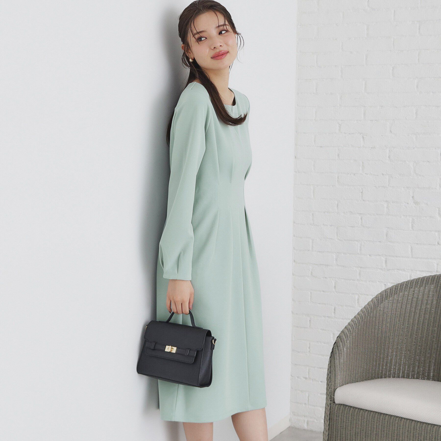 index「ストレッチウエストタックワンピース【洗濯機洗い可/抗ピル/防シワ】」|ワンピース|