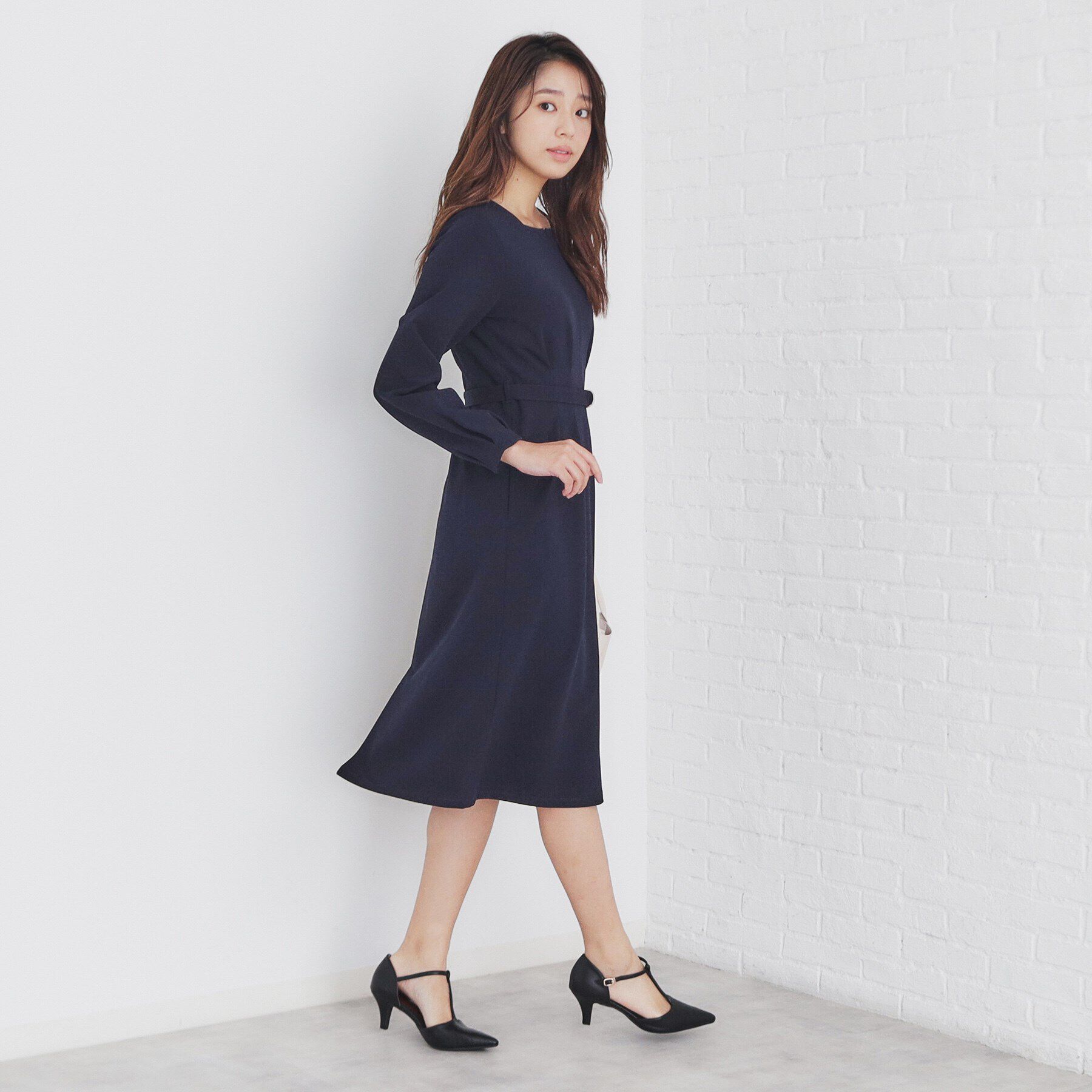 index「ストレッチウエストタックワンピース【洗濯機洗い可/抗ピル/防シワ】」|ワンピース|
