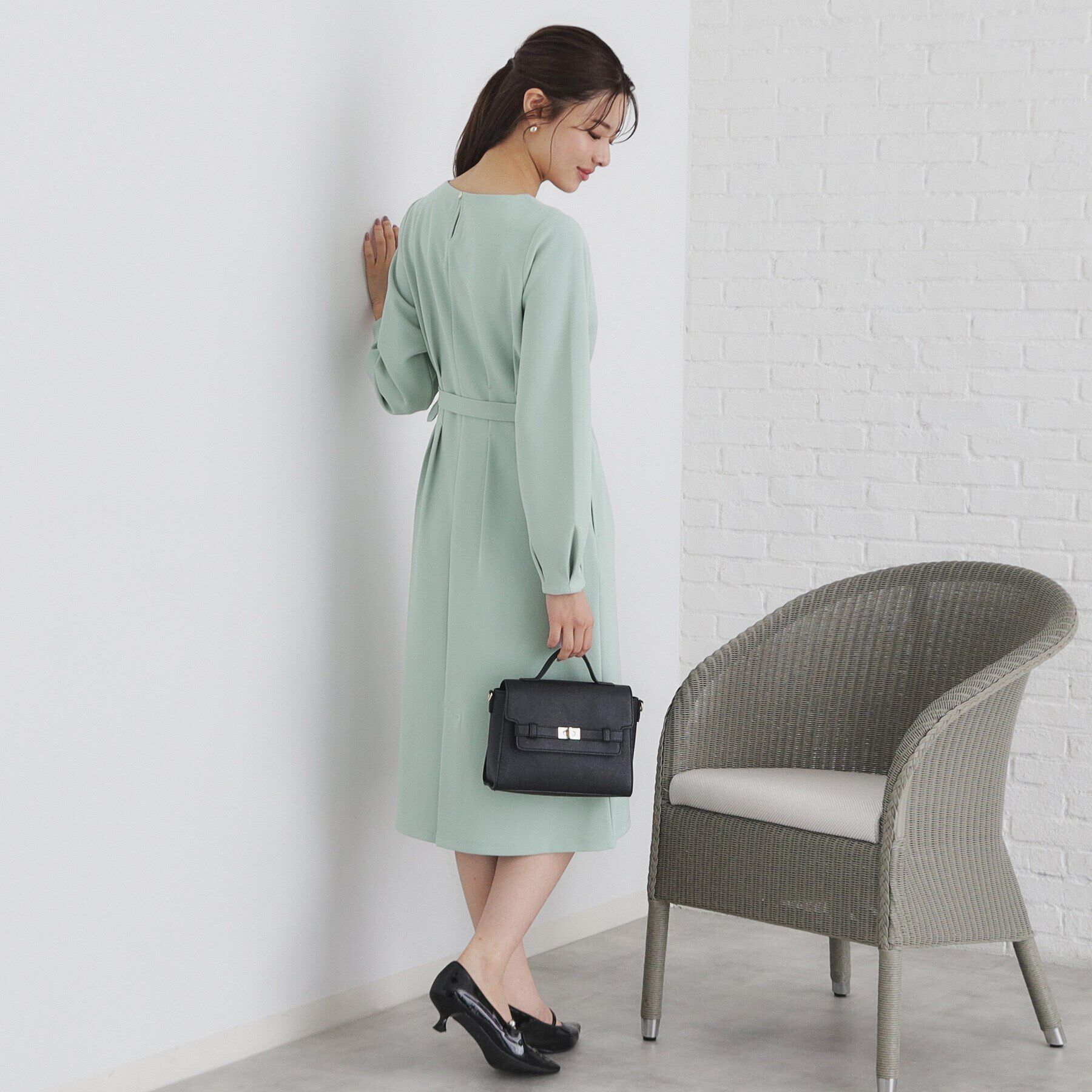 index「ストレッチウエストタックワンピース【洗濯機洗い可/抗ピル/防シワ】」|ワンピース|