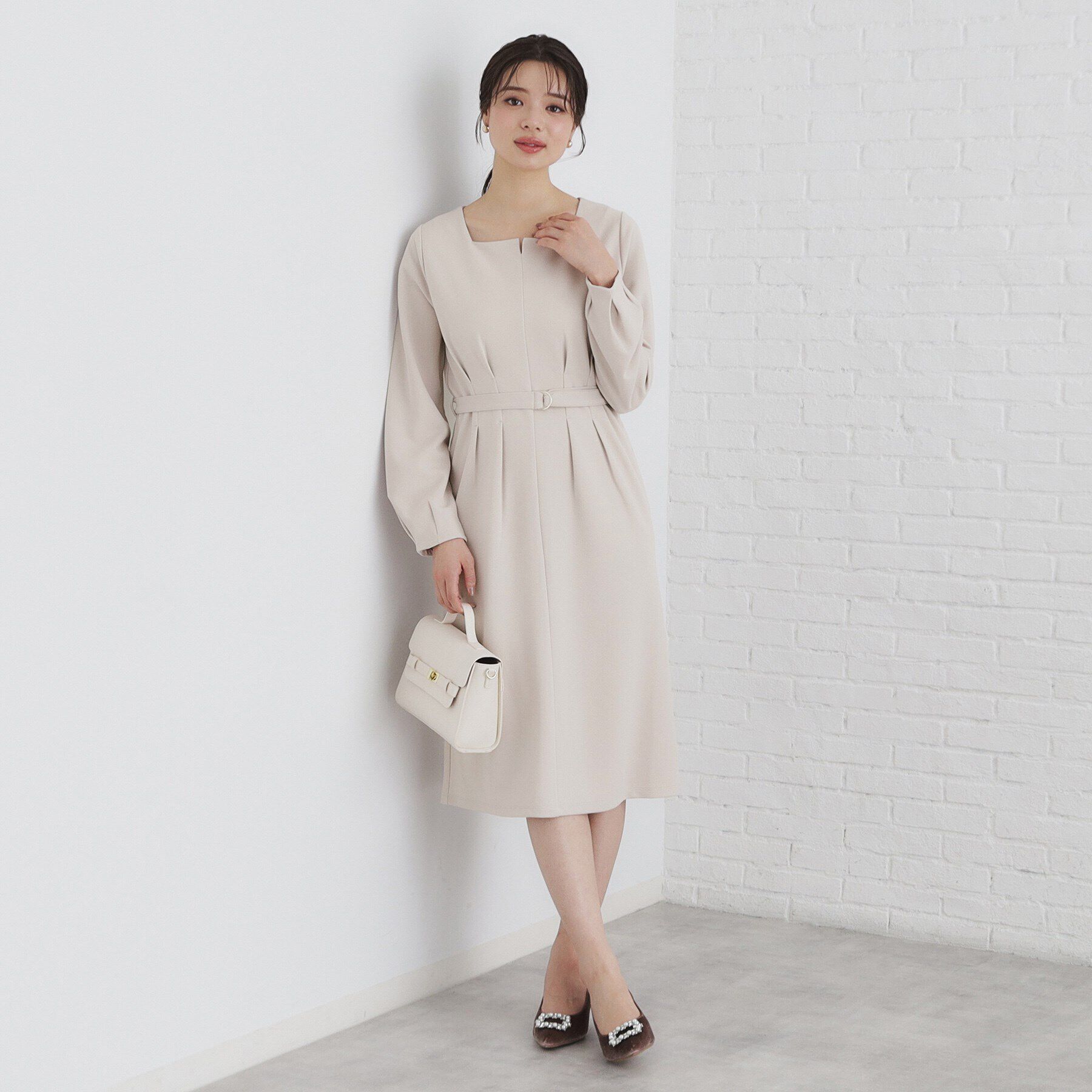 index「ストレッチウエストタックワンピース【洗濯機洗い可/抗ピル/防シワ】」|ワンピース|