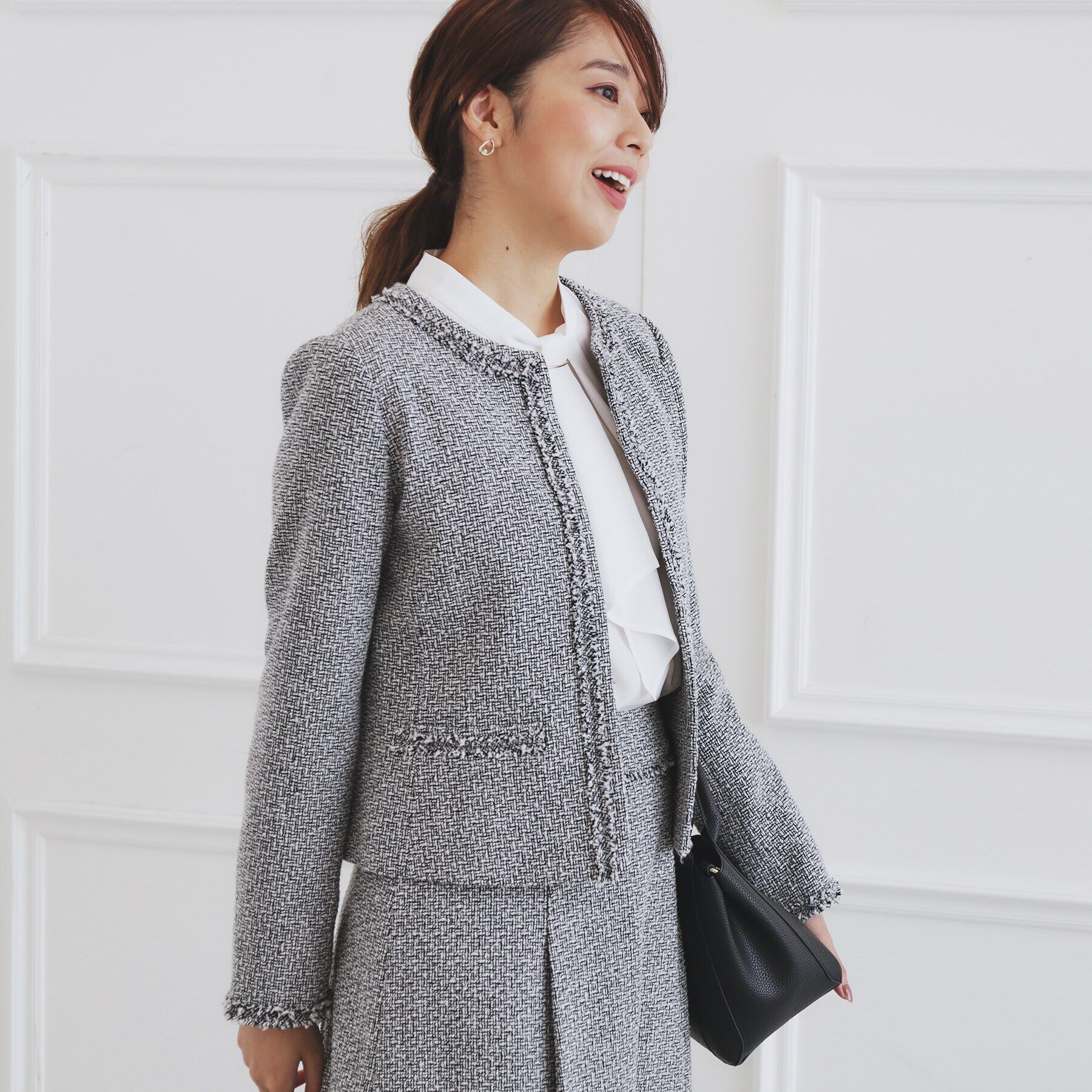 index「＜通勤・セレモニー/セットアップ対応＞ノーカラーツイードジャケット【洗える】」|ノーカラージャケット|