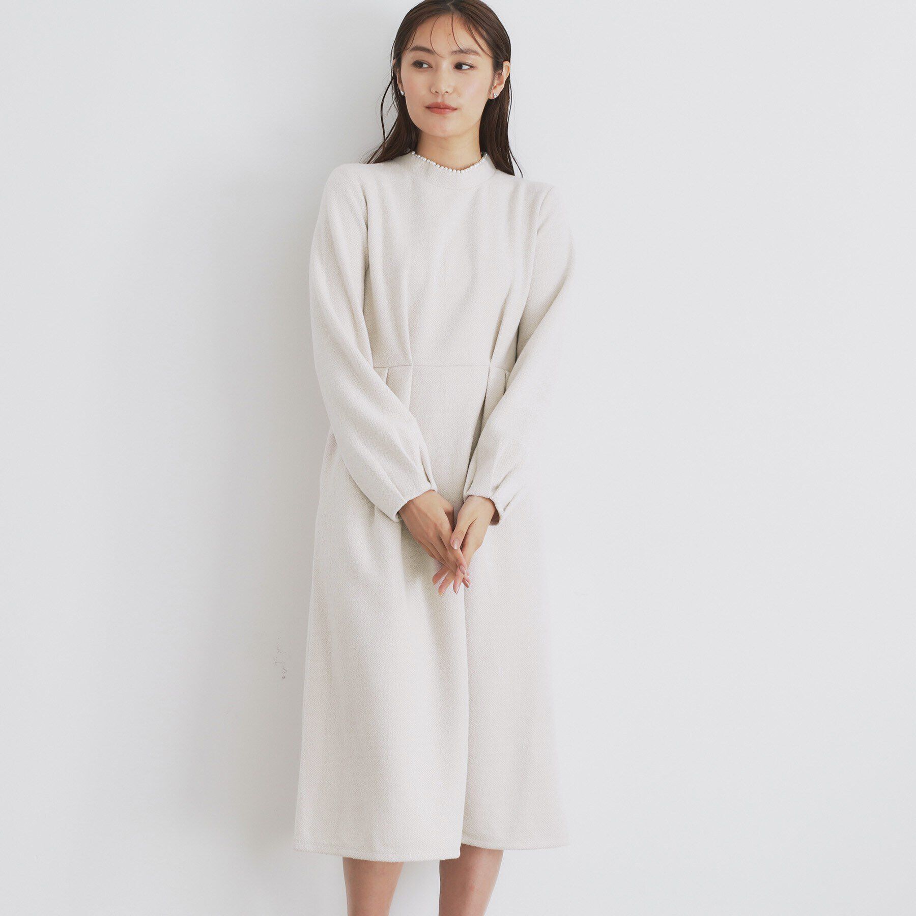 index「《S-LLsize》起毛ツイード調ジャージワンピース【洗濯機洗い可】」|ワンピース|グレージュ(850)