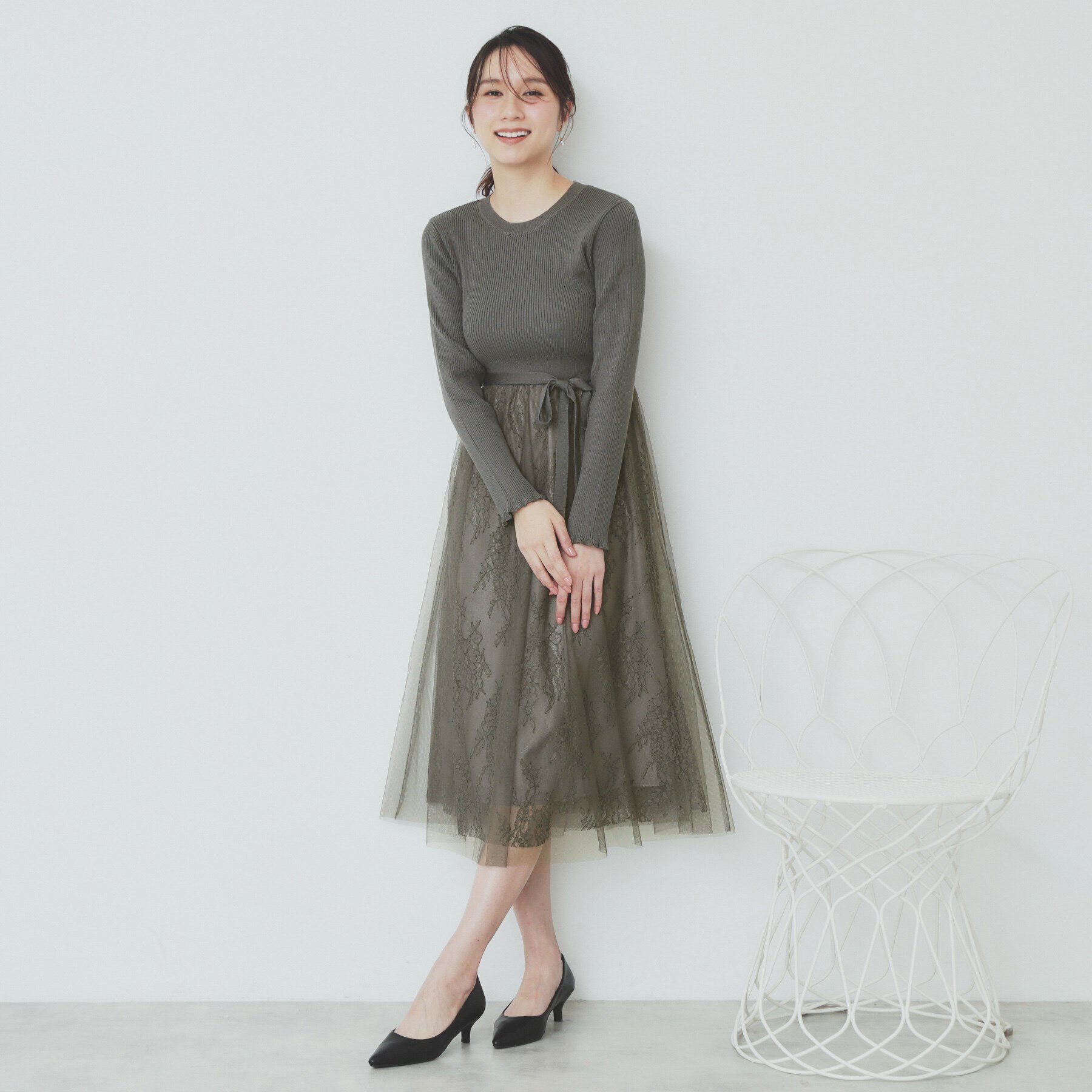 index「チュールレーススカートドッキングワンピース【洗濯機洗い可】」|ワンピース|