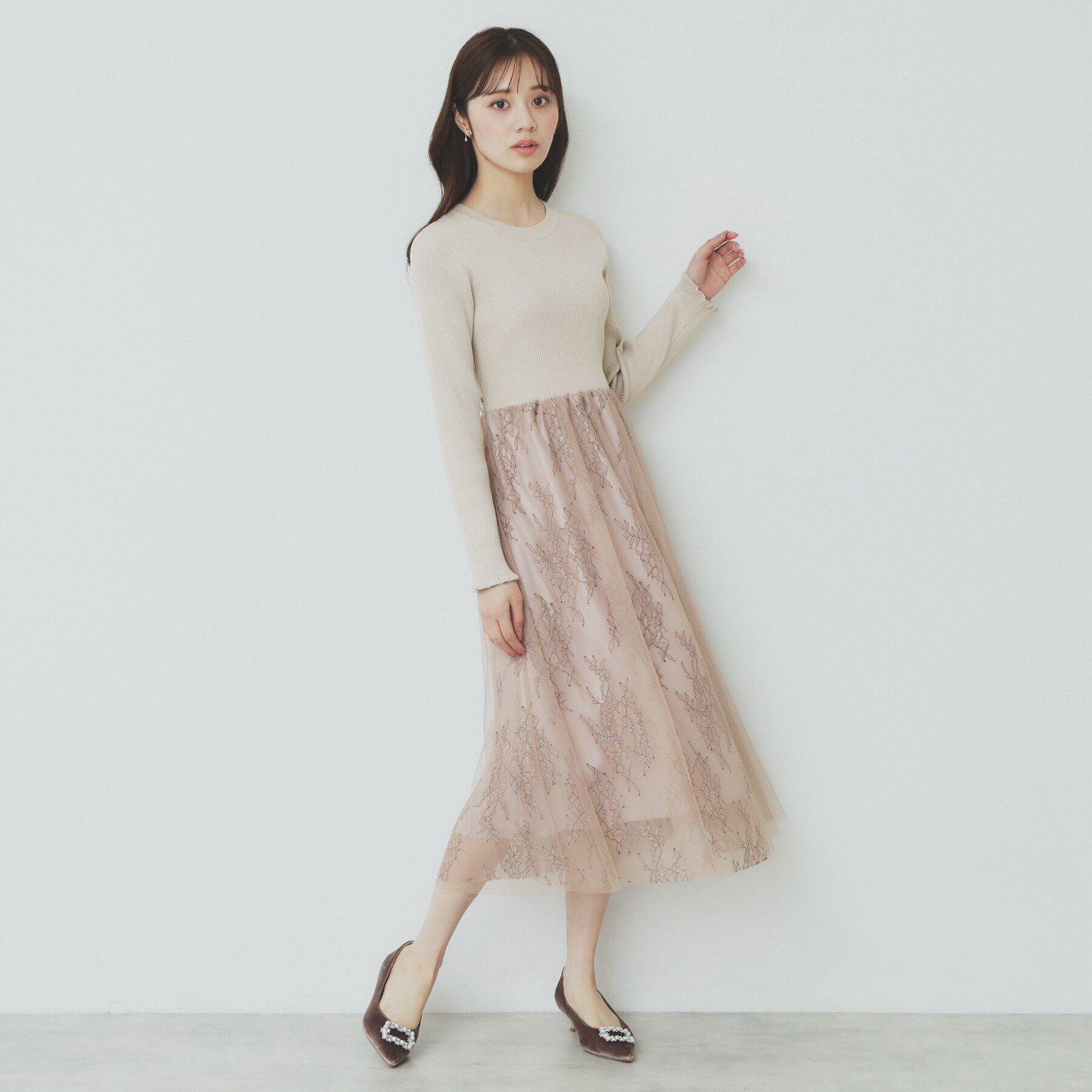 index「チュールレーススカートドッキングワンピース【洗濯機洗い可】」|ワンピース|