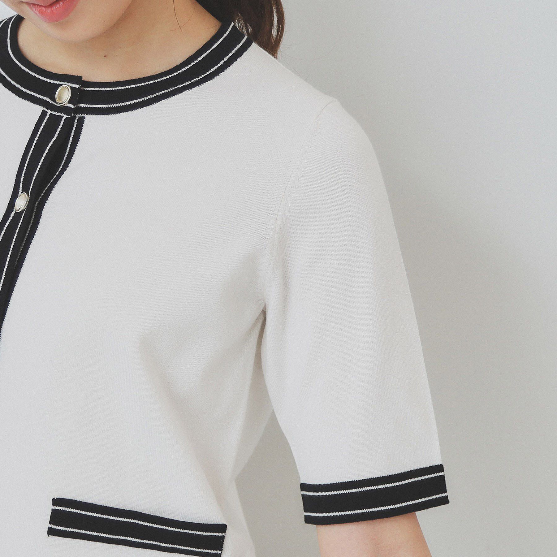 index「バイカラークルーネックカーディガン/オーガニックコットン混【UV/洗濯機洗い可】」|カーディガン|