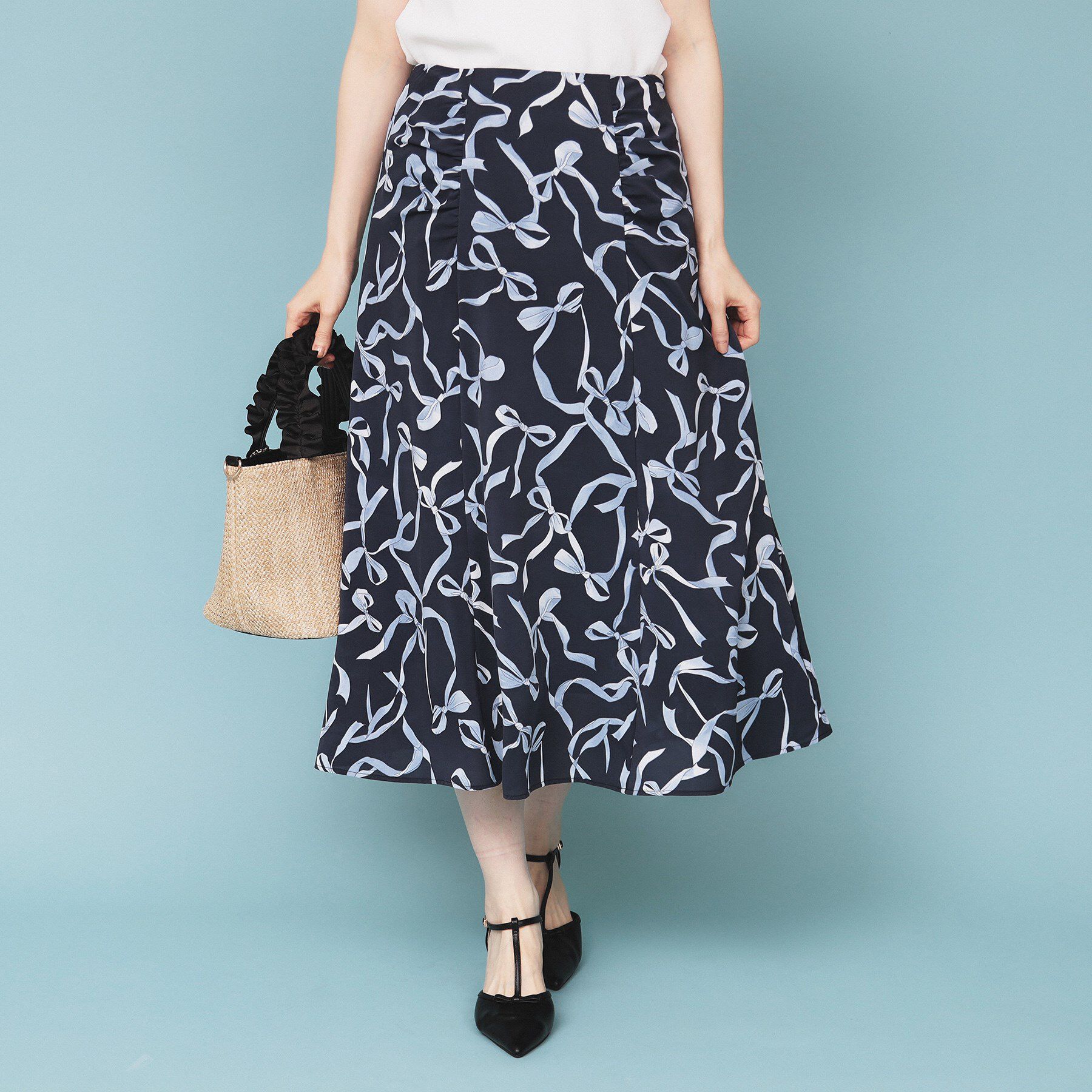 index「リボン柄マーメイドフレアスカート【洗濯機洗い可/イージーアイロン】」|スカート|ネイビー(194)