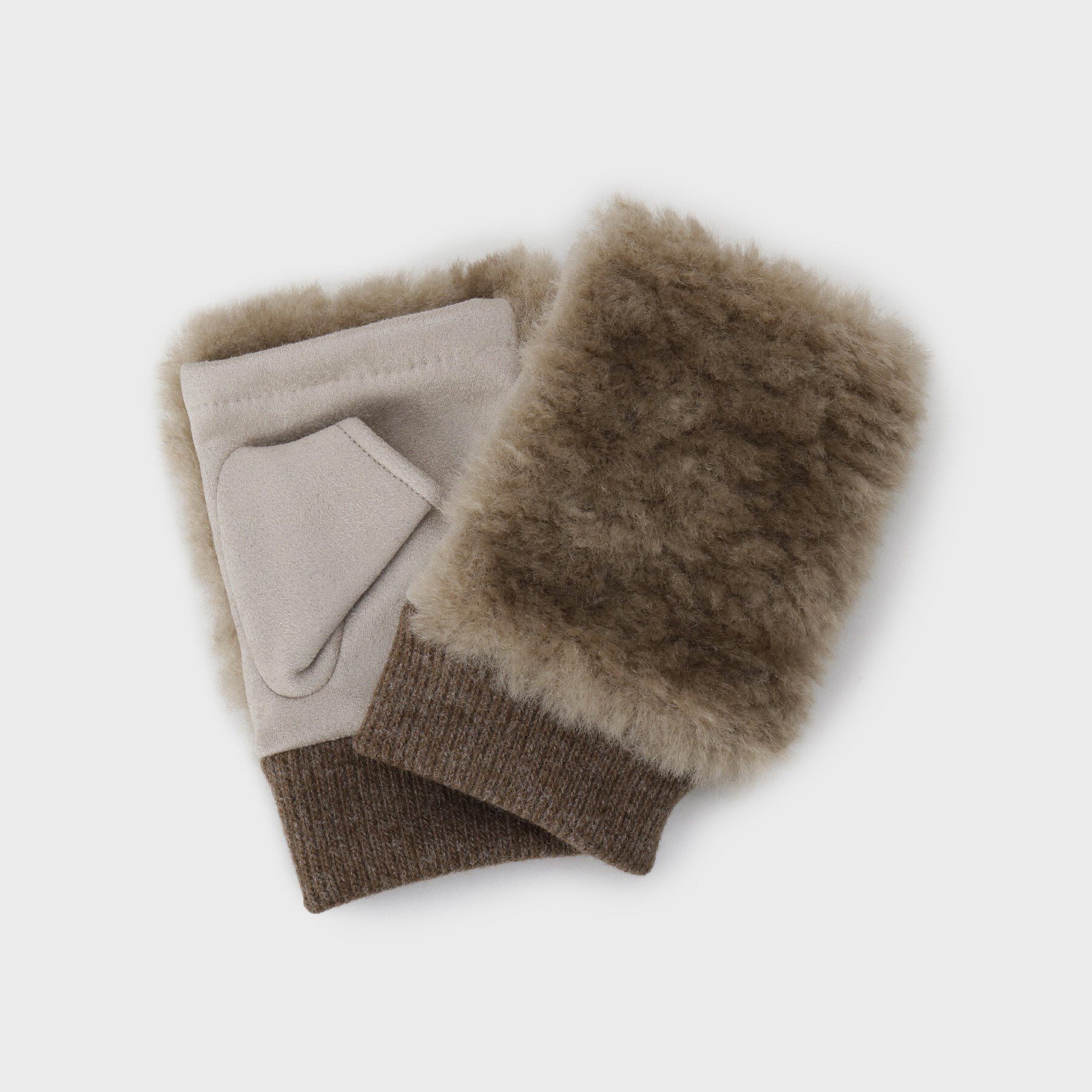 OPAQUE.CLIP「フェイクファーフィンガーレスグローブ」|手袋|ブラウン(044)