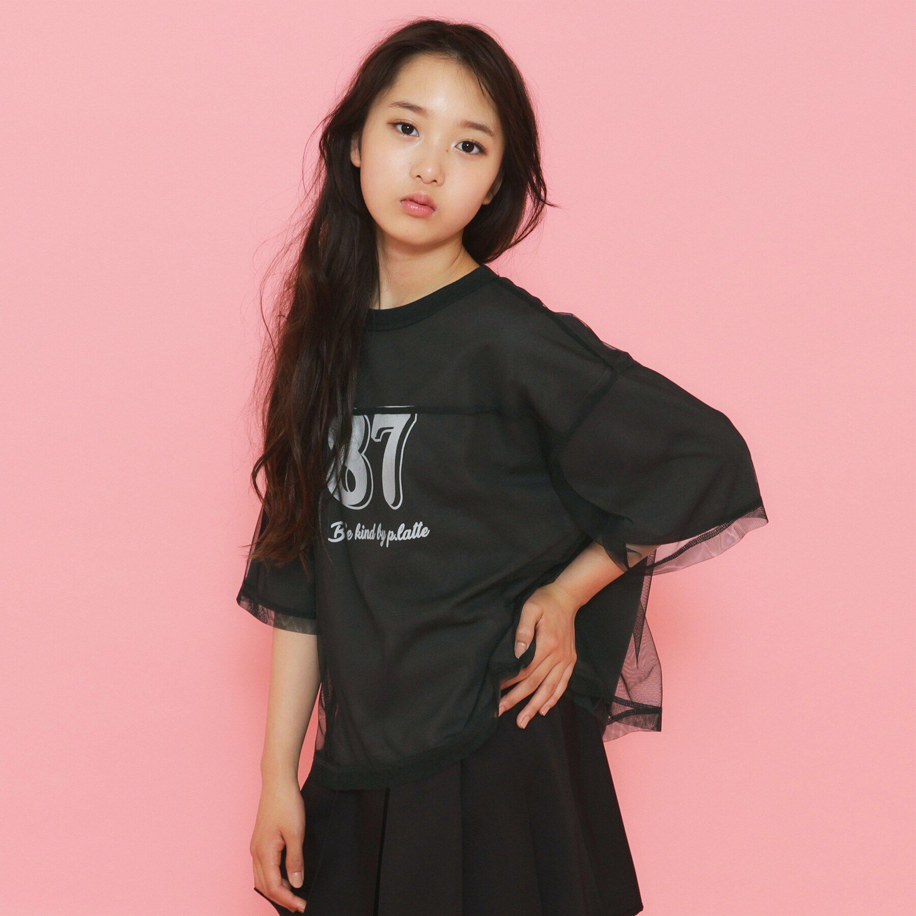 PINK-latte「【セットアイテム】チュールレイヤードTシャツセット」|Tシャツ・カットソー|