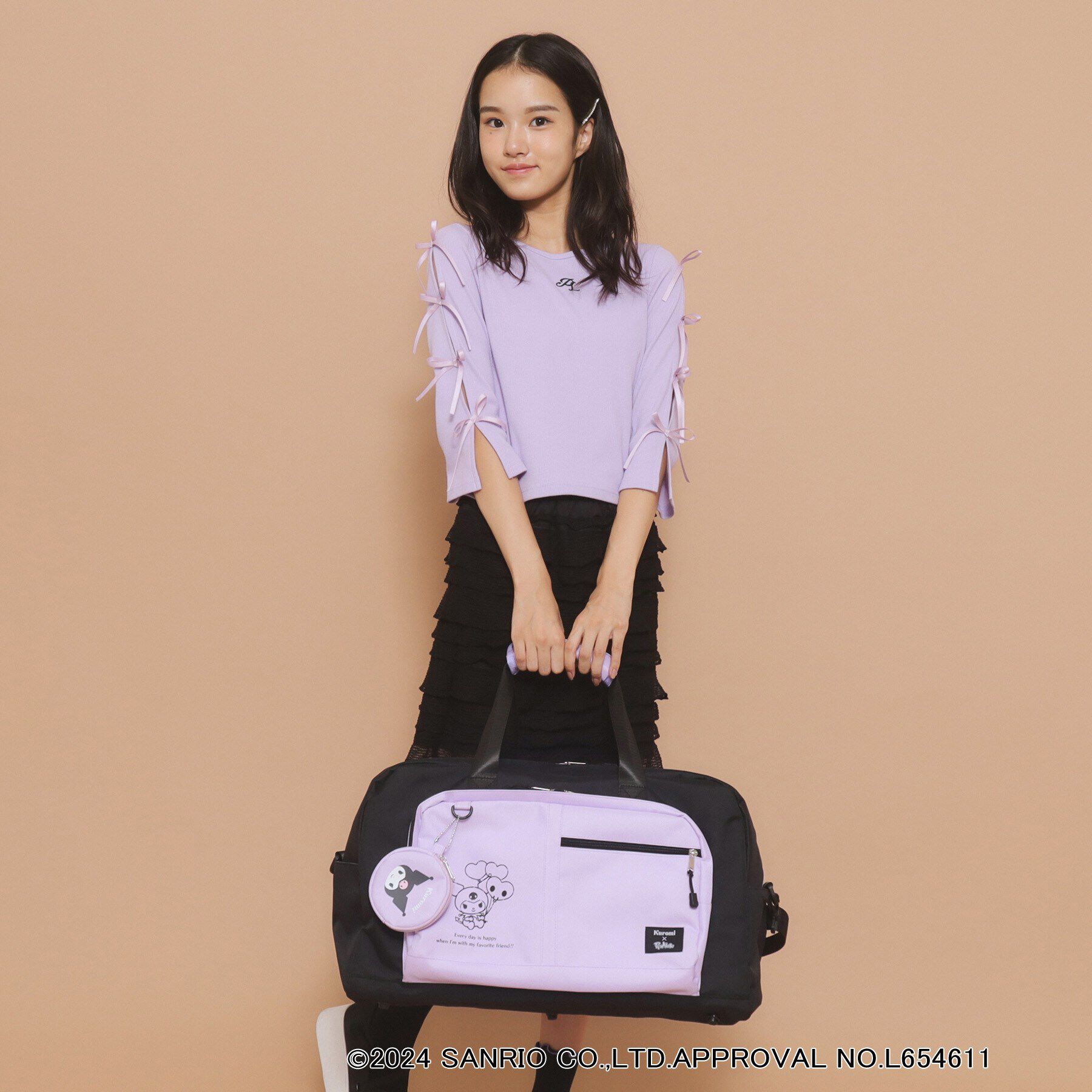 PINK-latte「【サンリオキャラクターズコラボ＆2WAY】ポーチ付きボストンバッグ」|ボストンバッグ|パープル(081)