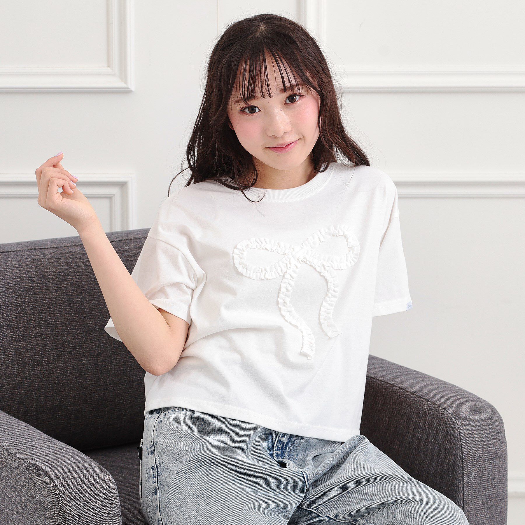 PINK-latte「フリルリボンTシャツ」|Tシャツ・カットソー|