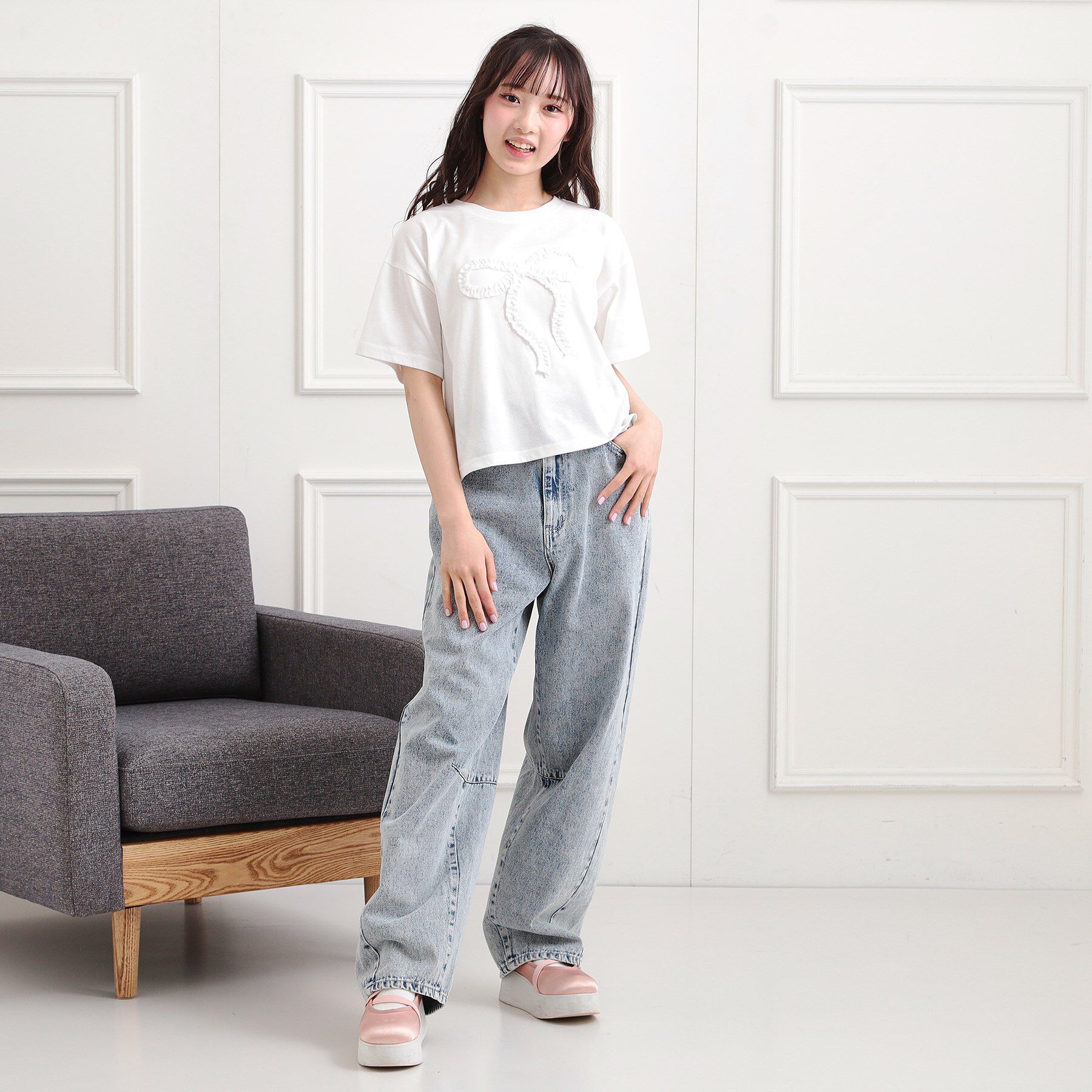 PINK-latte「フリルリボンTシャツ」|Tシャツ・カットソー|