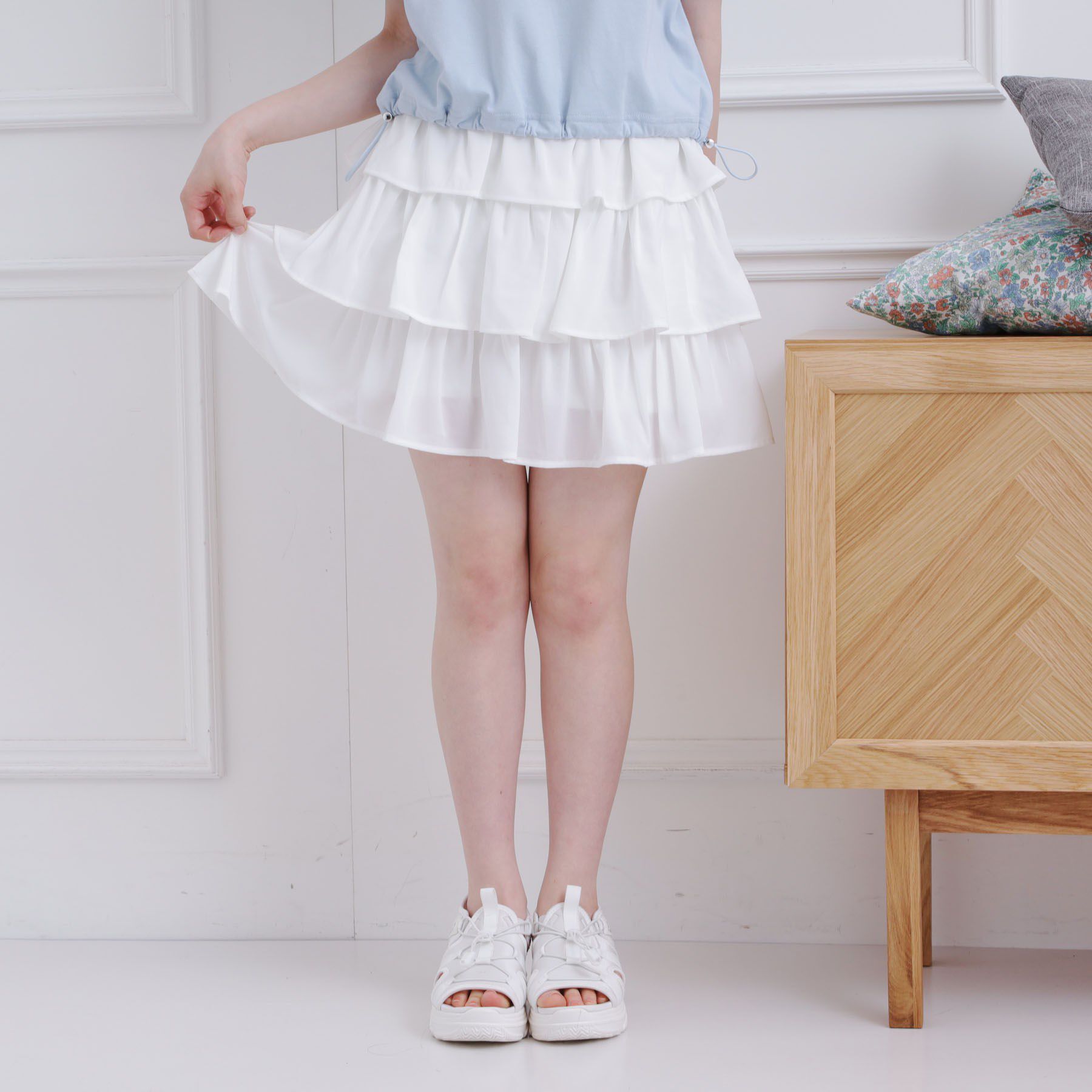 PINK-latte「3段フリルスカート」|スカート|オフホワイト(003