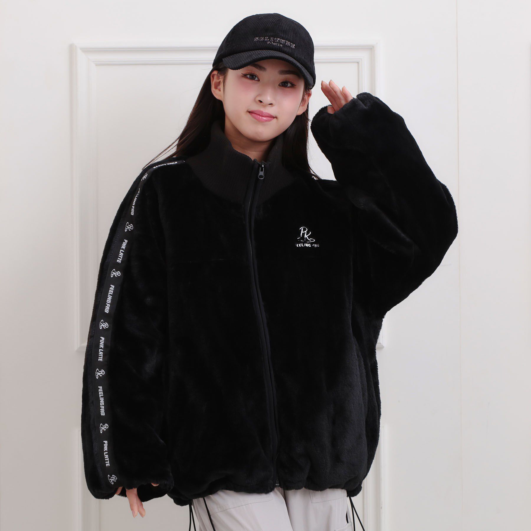 PINK-latte「フェイクファーリブハイネックブルゾン」|ブルゾン・スタジャン|ブラック(019)