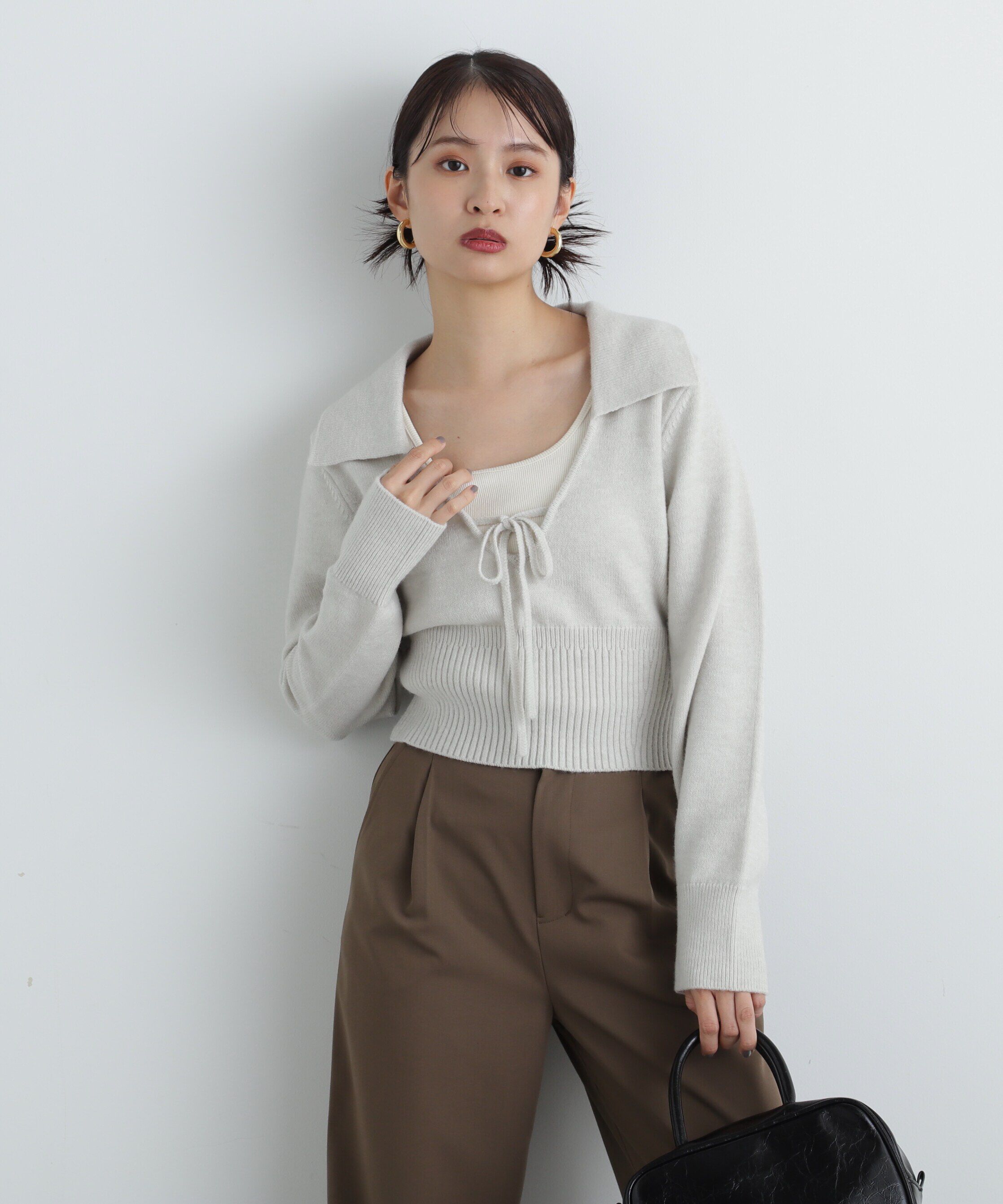  「フロントリボン襟付きニット」|ニット・セーター|