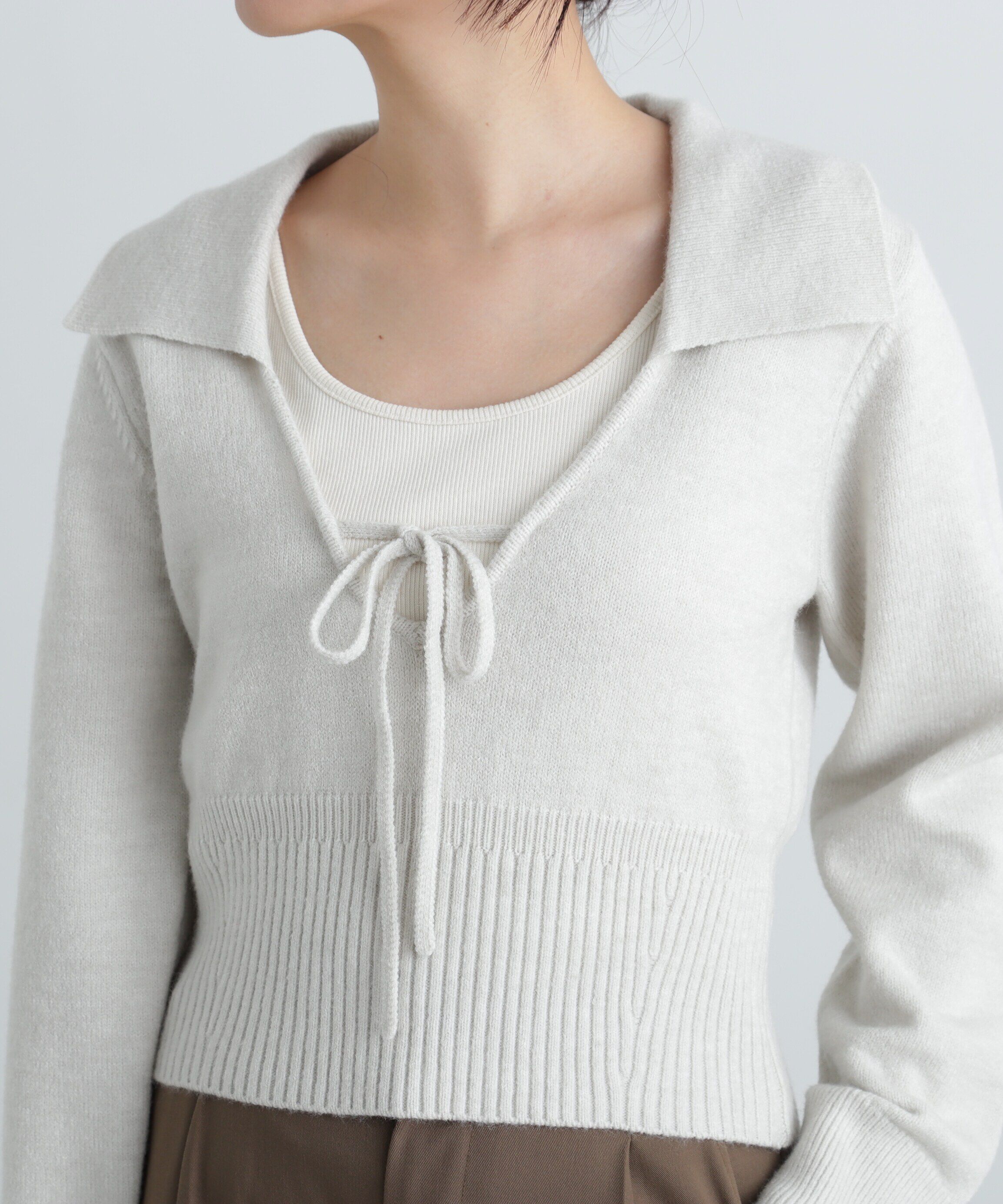  「フロントリボン襟付きニット」|ニット・セーター|
