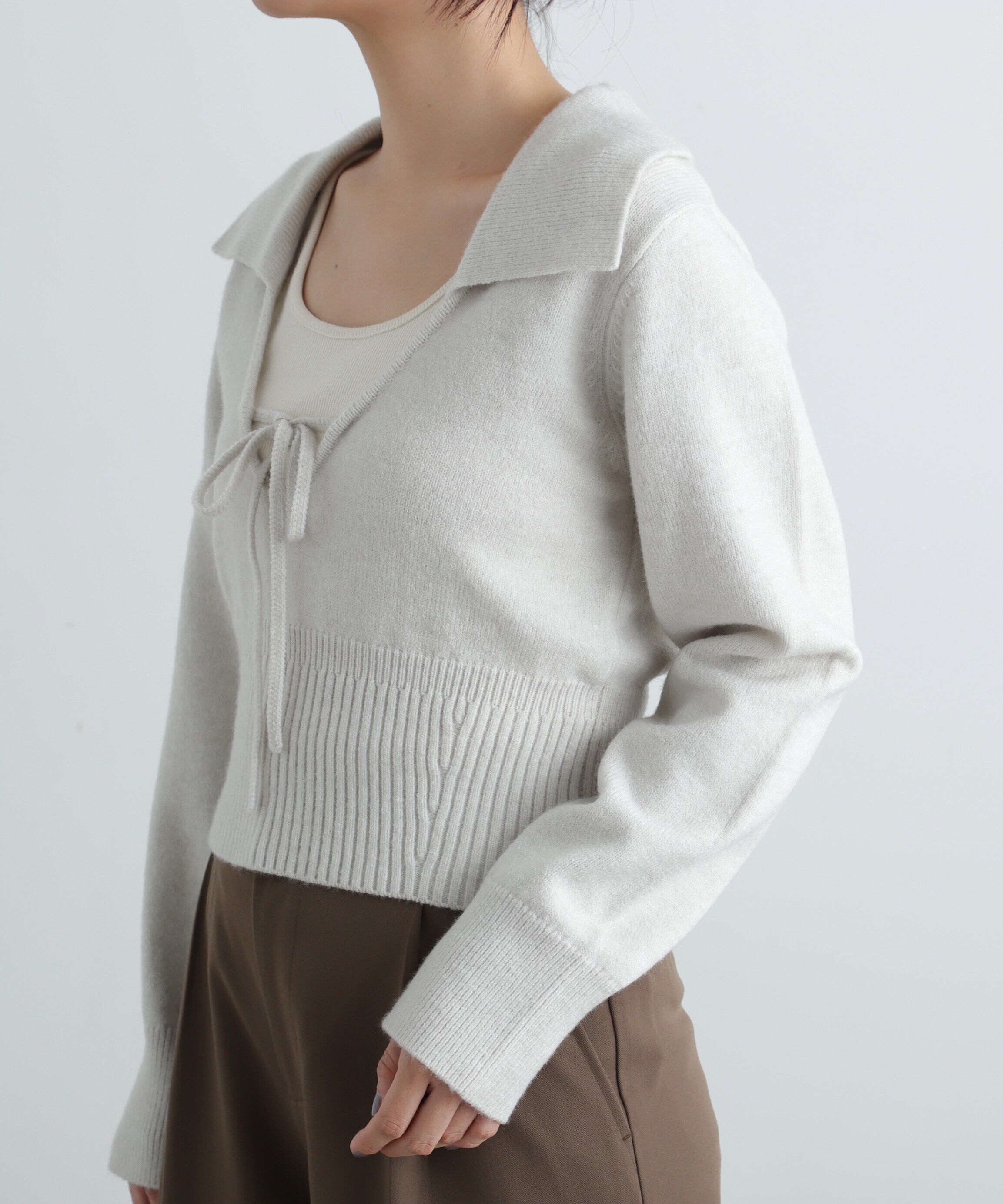  「フロントリボン襟付きニット」|ニット・セーター|