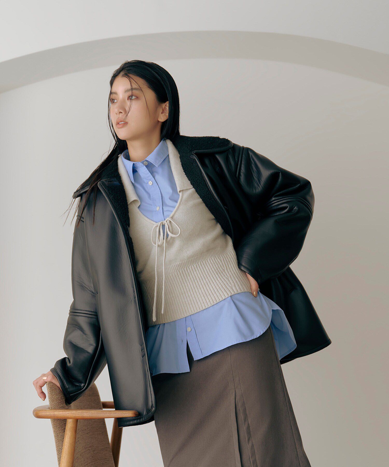  「フロントリボン襟付きニット」|ニット・セーター|