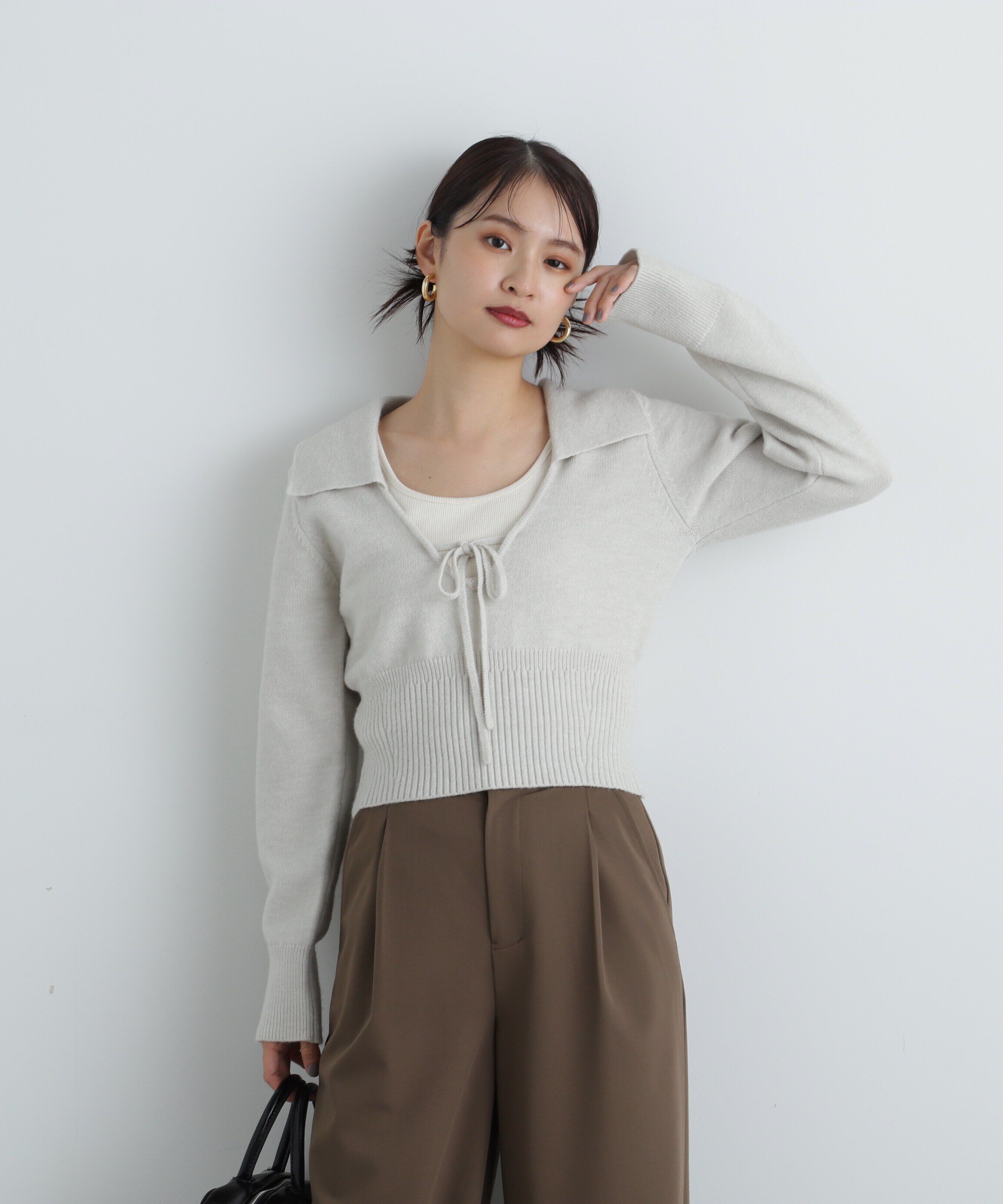  「フロントリボン襟付きニット」|ニット・セーター|