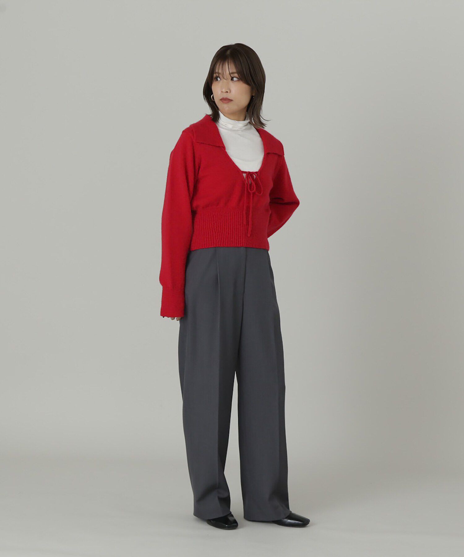  「フロントリボン襟付きニット」|ニット・セーター|