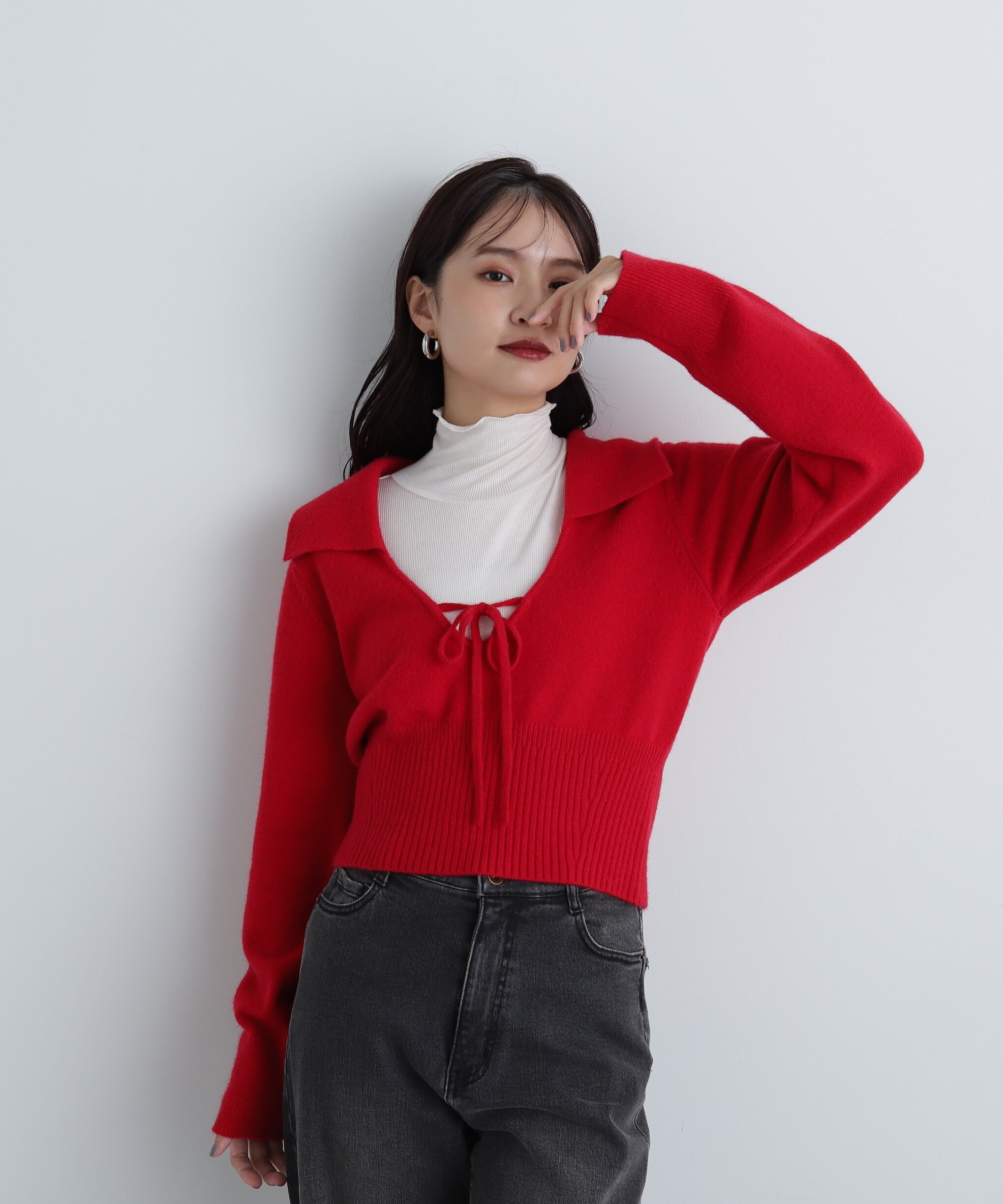  「フロントリボン襟付きニット」|ニット・セーター|