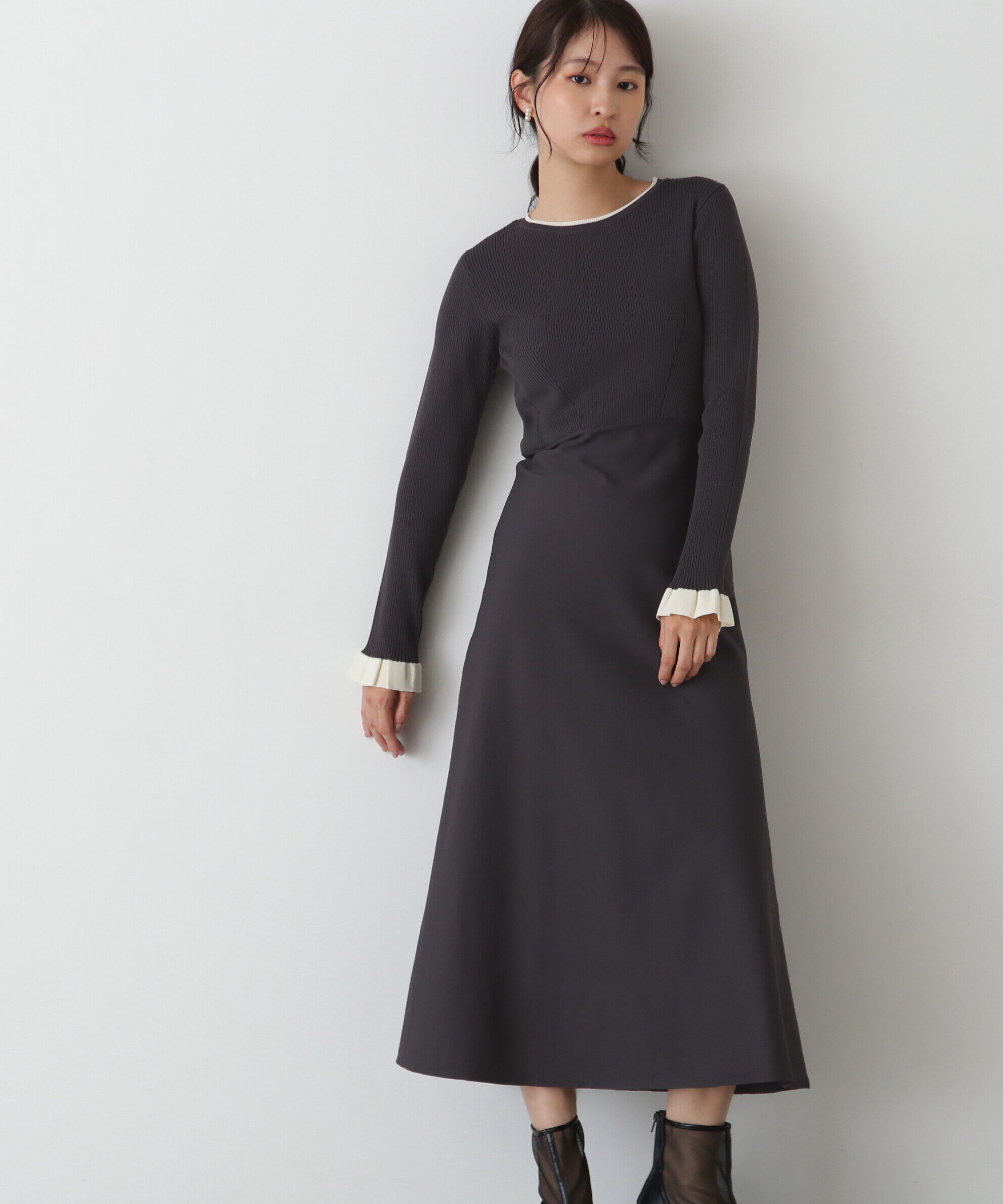  「バイカラーニットワンピース」|ワンピース|