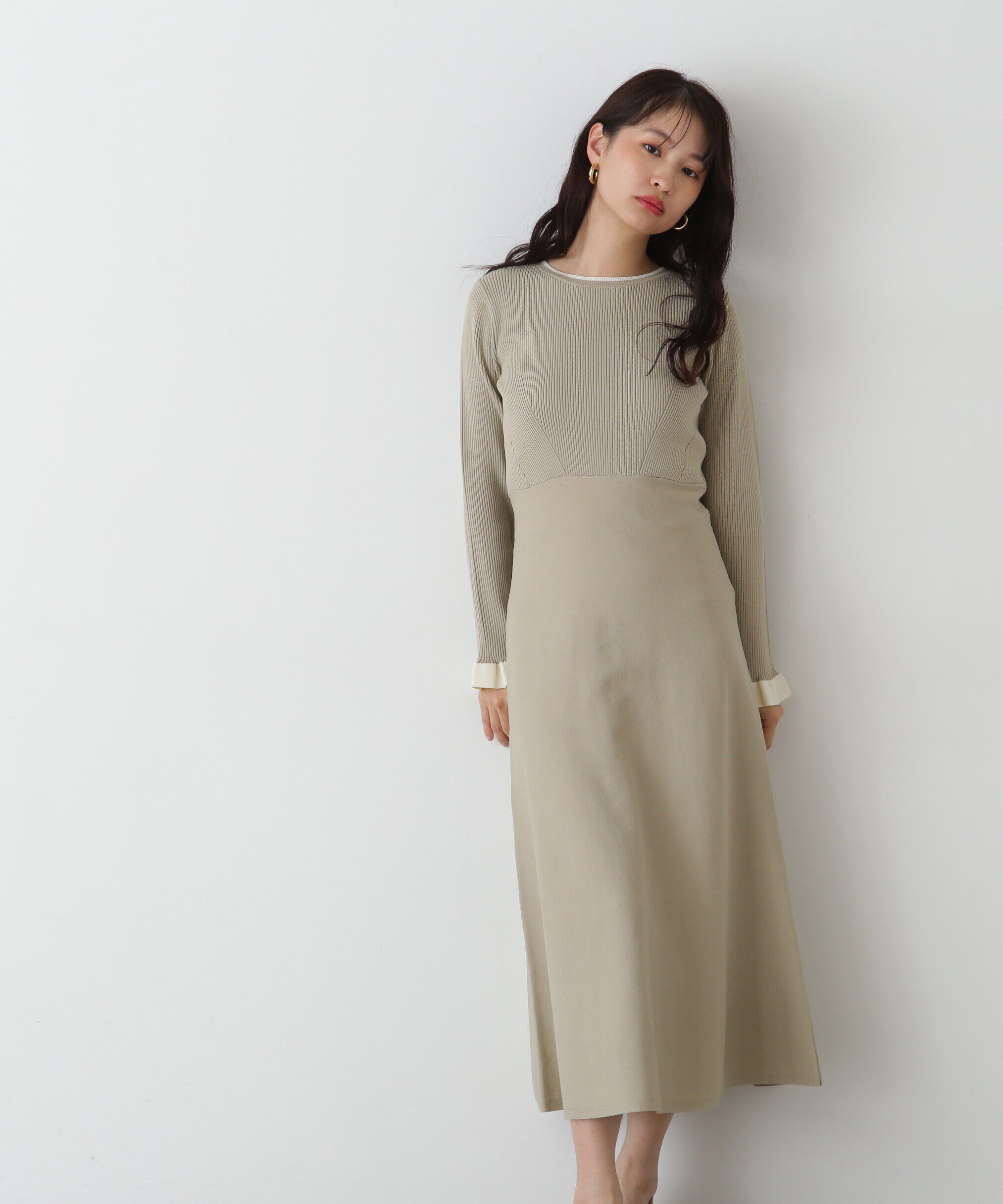  「バイカラーニットワンピース」|ワンピース|